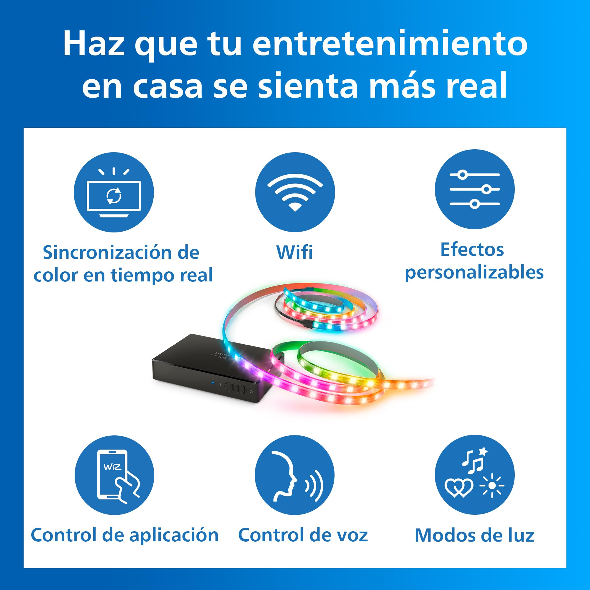 Philips Smart Lighting Sync Box HDMI 2.1 8K, Retroiluminación TV 75"-85", Tira LED RGBIC, Actualización Ultrarrápida, Luz Personalizable, Fácil de Instalar, TV, Cine, Juegos, Requiere Entrada HDMI