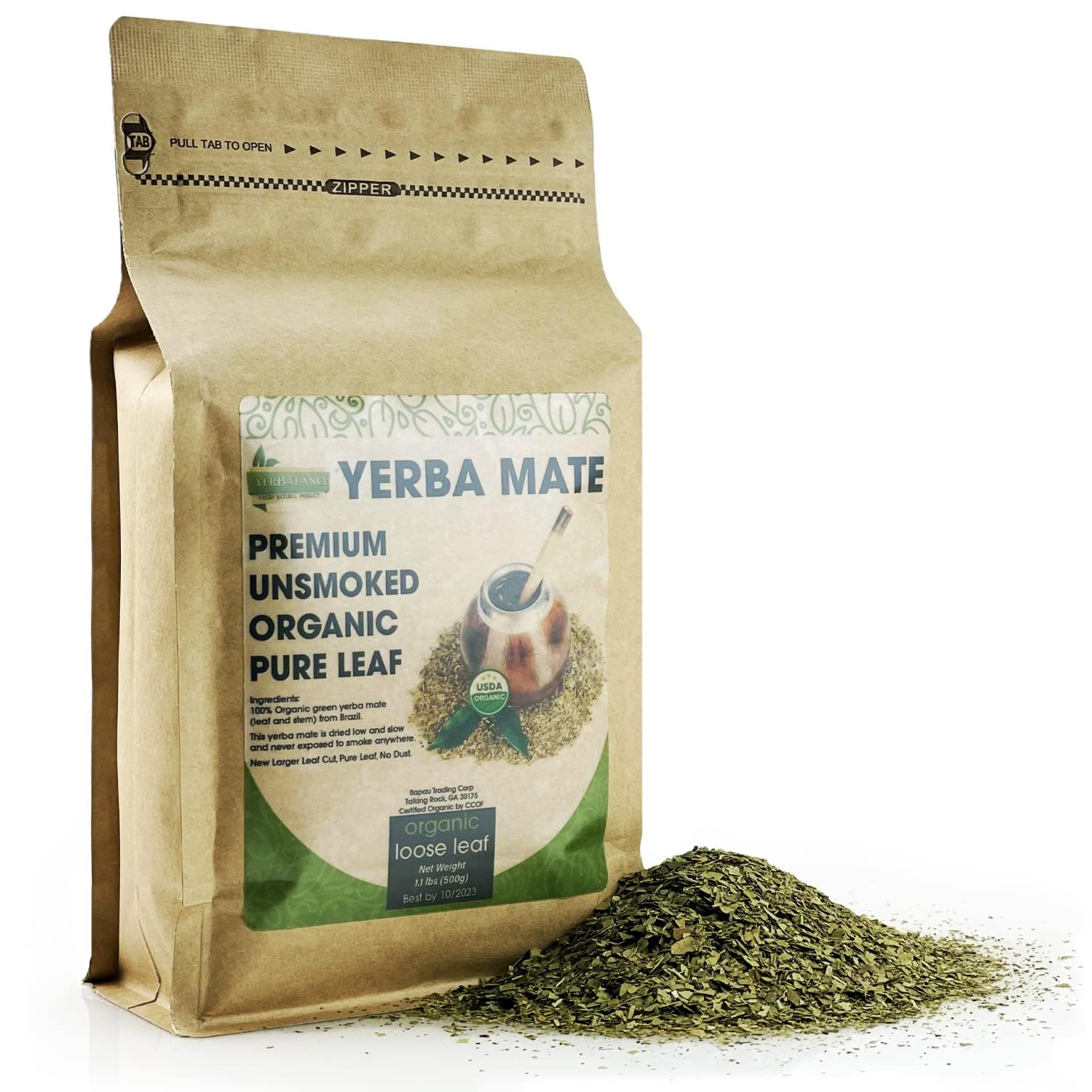 YerBalance Yerba Mate Tea Loose Leaf 400g (14 oz) Premium Unsmoked Organic Pure Leaf Traditional South American Yerba Mate New Large Leaf Cut No Dusts