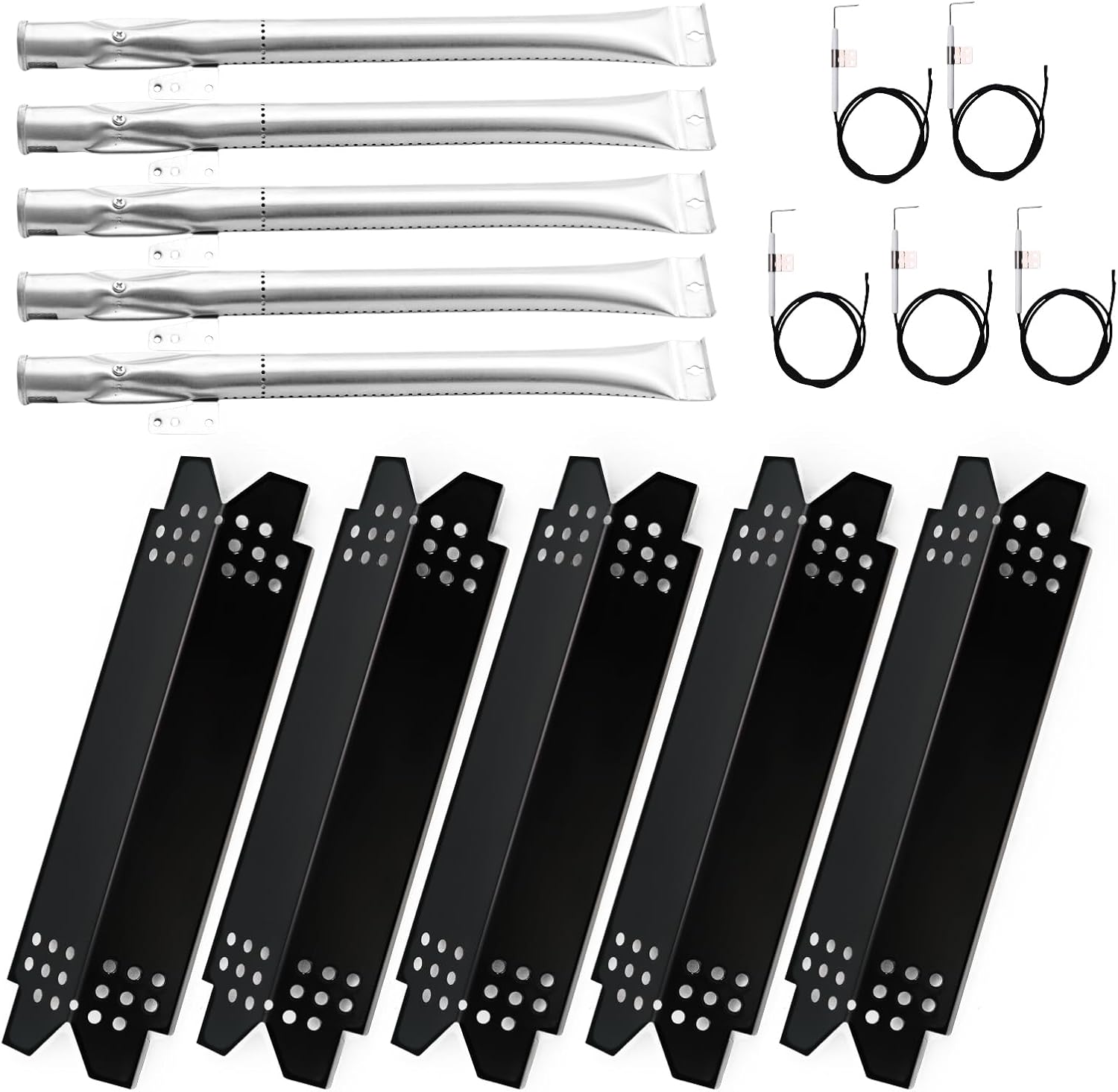 Grill Heat Plate Replacement Parts for Nexgrill 5 Burners 720-0888 720-0888N 720-0830H, 5 Pack Porcelain Steel Burner Tubes & Grill Heat Tents & Ignitors, Gas Grill Repair Kit for Nexgrill