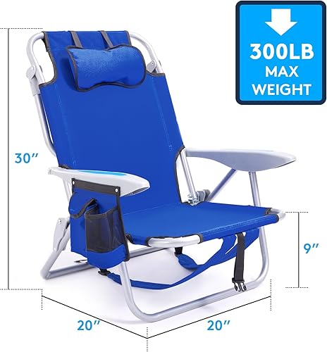 Miniatura 3 de Silla de playa portátil para adultos, silla de campamento al aire libre, mochila plegable plana, silla reclinable de playa con 5 posiciones,