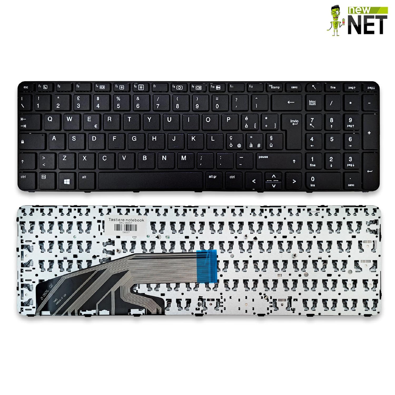 new net - Tastiera Compatibile con Notebook HP 827028-061, 841136-061, 837549-BB1, NSK-CZ5SQ [Frame Nero - Layout ITA]