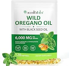 Oregano Öl Kapseln, Bio Oregano Öl Wildes Oreganoöl 6000 mg mit 200 mg Schwarzkümmelöl, 120 Weichkapseln ätherische Oreganoöl Kapseln, Immun Unterstützung und Antioxidans, Gentechnikfrei