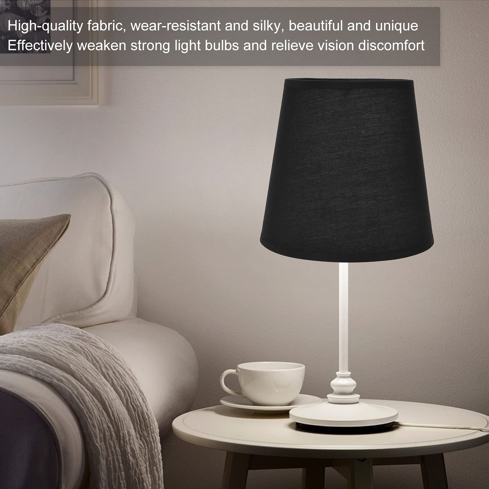 Natudeco 2Pcs Indoor Lamp Shade Table Lampshade Fabric Light Shade E14 Cloth Lamp Cover Home Decoration for E14 Chandeliers Table Lamps and Floor Lamps(Black) - Image 4