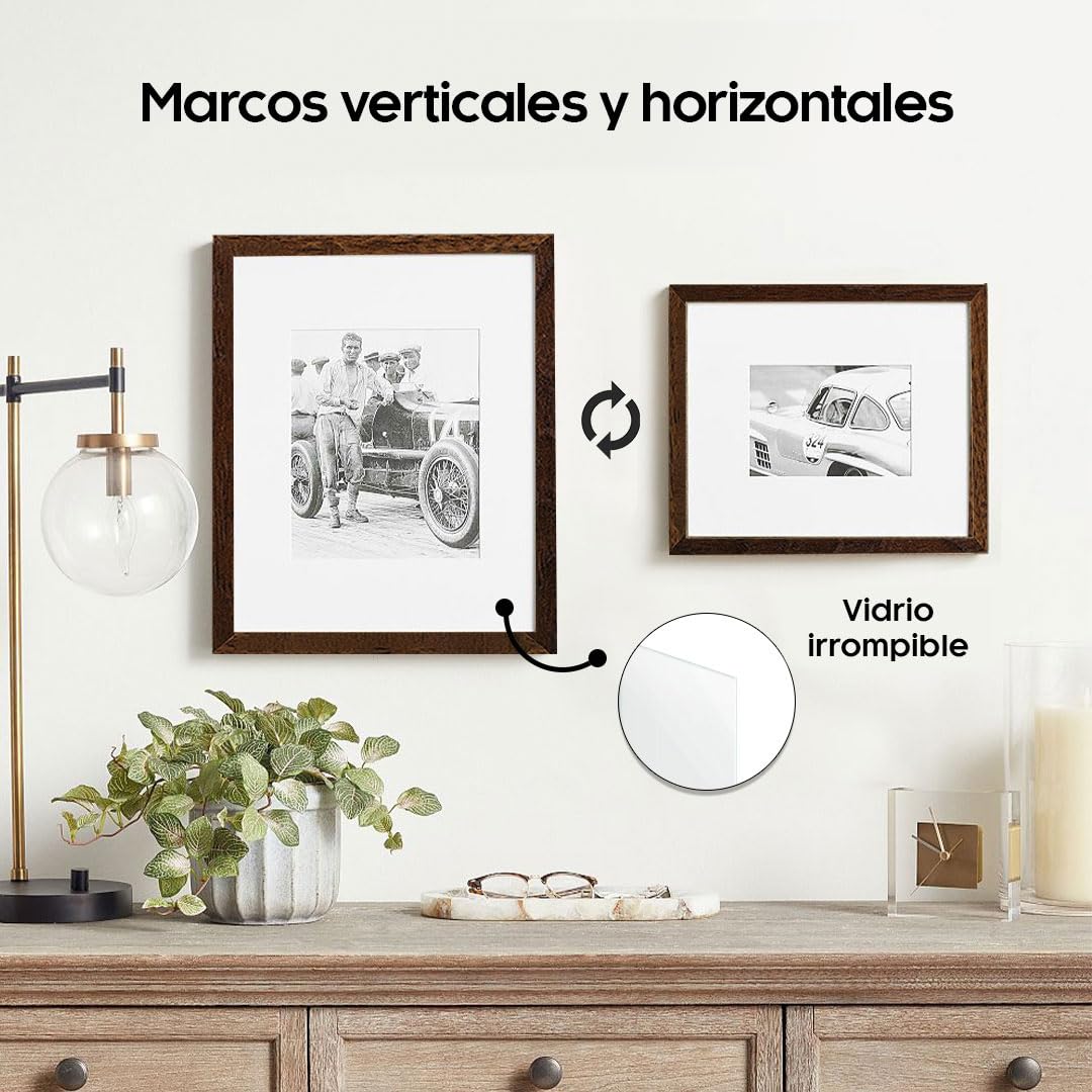 Marco de Fotos de Madera MDF de Nogal A2 (42x59,4 cm) con Vidrio Acrílico Irrompible | Marco de Fotos Moderno para Paredes y Mesas