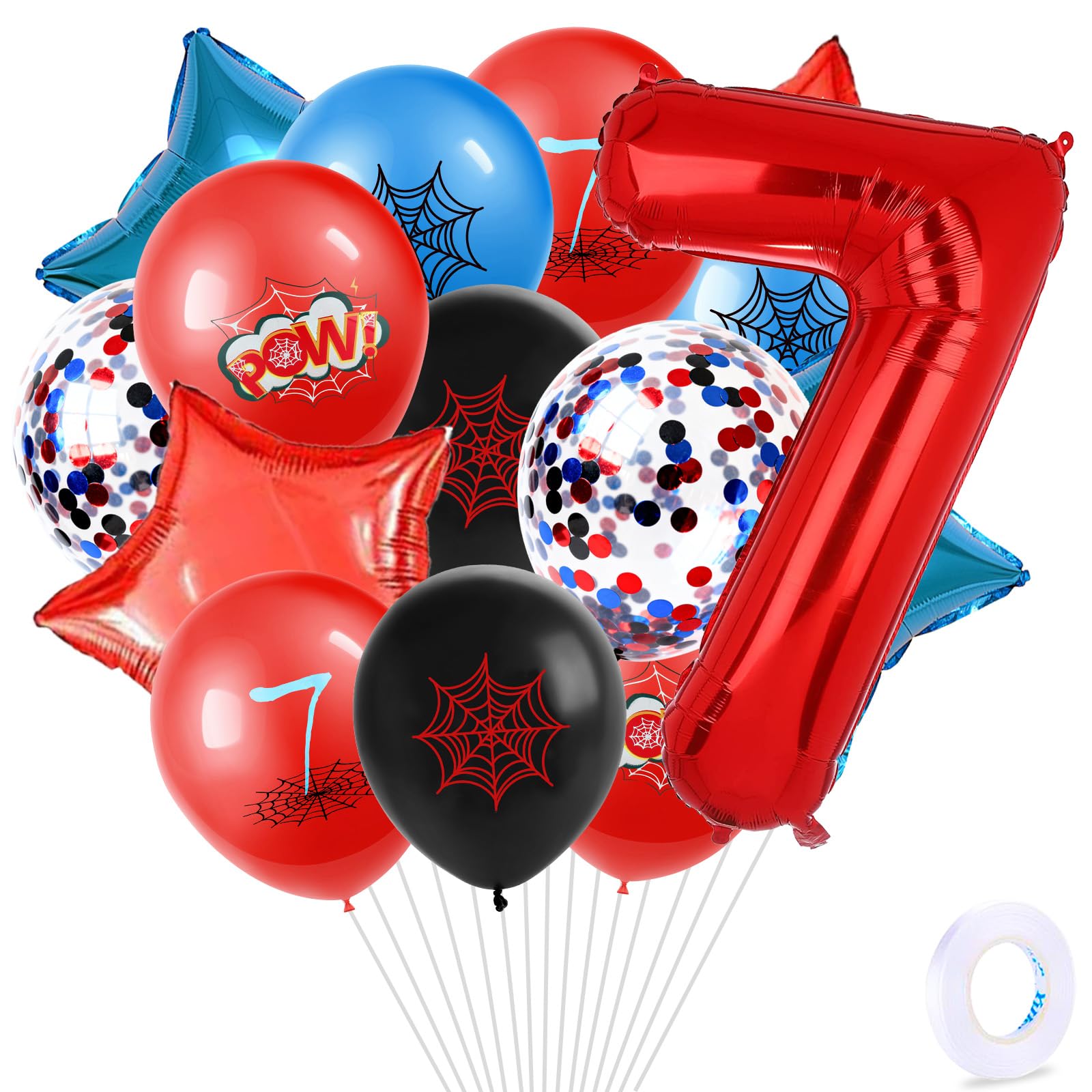 ZHIHUI Birthday party balloons, Spider themed color scheme, Cartoon Hero 32inch Number 7 Aluminum Foil Balloon, 7th Birthday Decorations, Cartoon Party Birthday Supplies, Number large Balloons