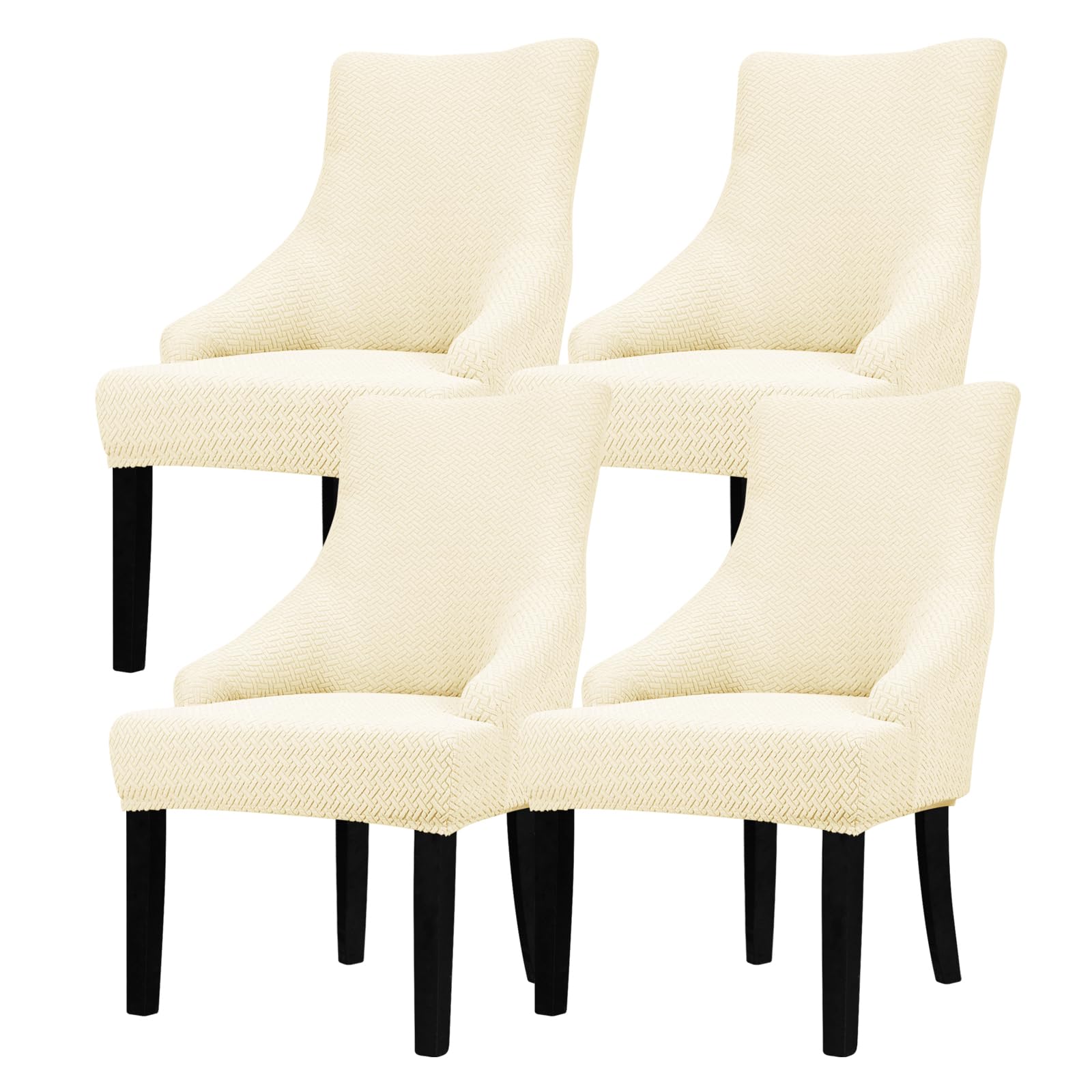 Leorate Hight Scoop Back Chair Covers - Stretch Jacquard Wingback Armchair Slipcovers Recliner Chair cover Furniture Protector for Home Decor - Cream 4 Pieces