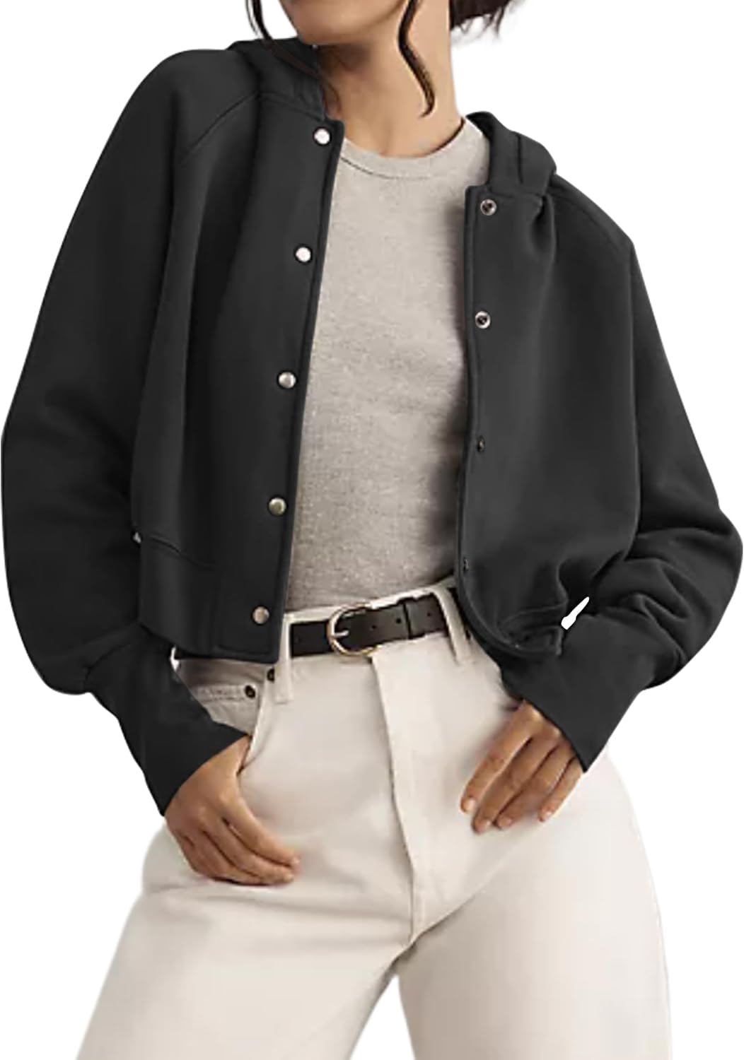 DURUNUL Women’s Fleece Bomber Jacket Snap Front Sweatshirts