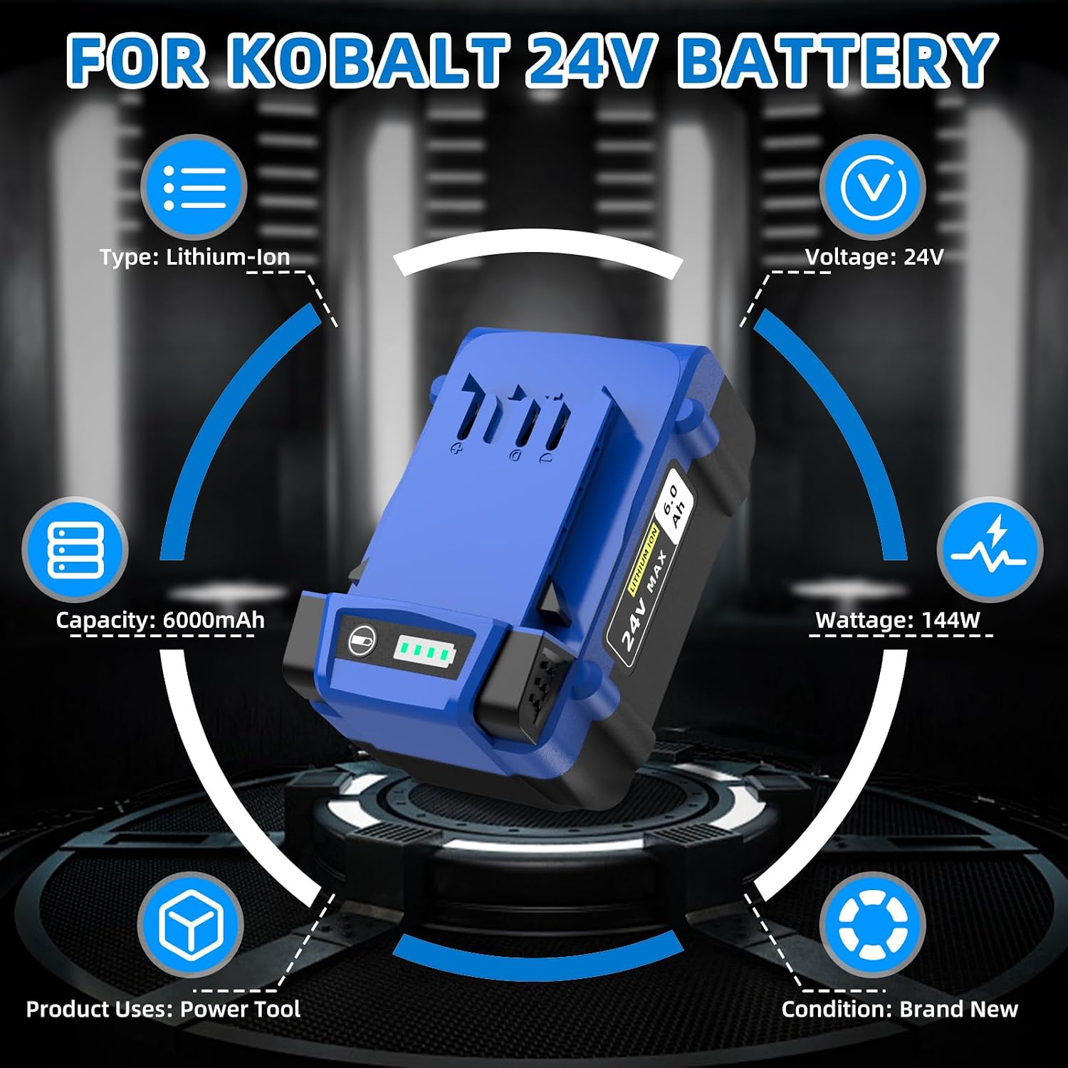 24V 6.0Ah Battery for Kobalt 24V Battery Replacement, Compatible with KB624-03 KB524-03 KB424-03 KB224-03, Lithium-ion Cordless Power Equipment Battery for Kobalt 24V