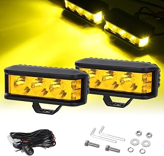 Afurkuot Amber Side Shooter LED Light Pods with Wiring Harness Kit, 3000K 60W 5inch Light Pods LED Driving Fog Light Work Light Bar for Trucks ATV UTV Off Road Farm Vehicles, Amber