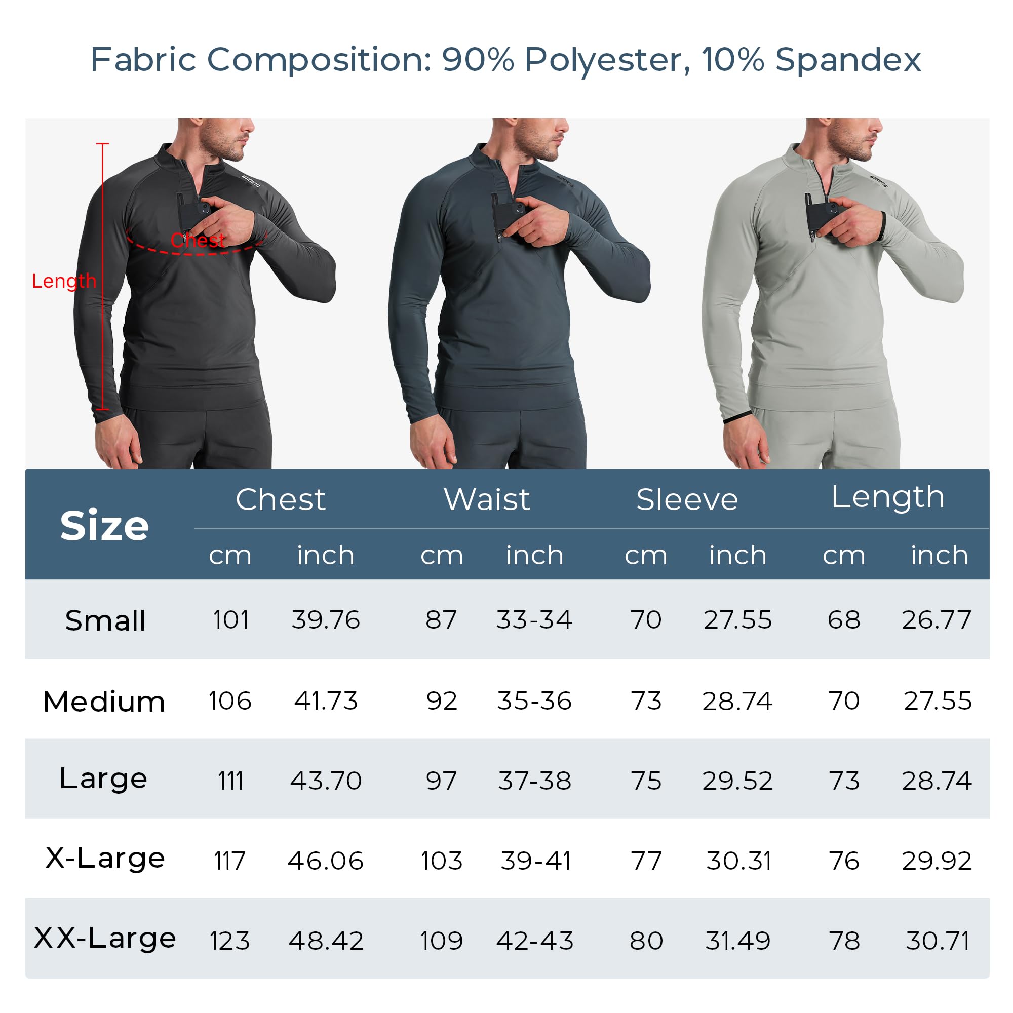 BROKIG WindBreak - Sudadera deportiva de manga larga con cremallera de 1/4 para hombre, ligera, para exteriores, UPF 50+, con bolsillos