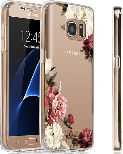 Miniatura 5 de Funda para Galaxy S7 Edge, S7 Edge con flores, delgada, a prueba de golpes, transparente, patrón floral, suave, flexible, TPU trasero, cubierta