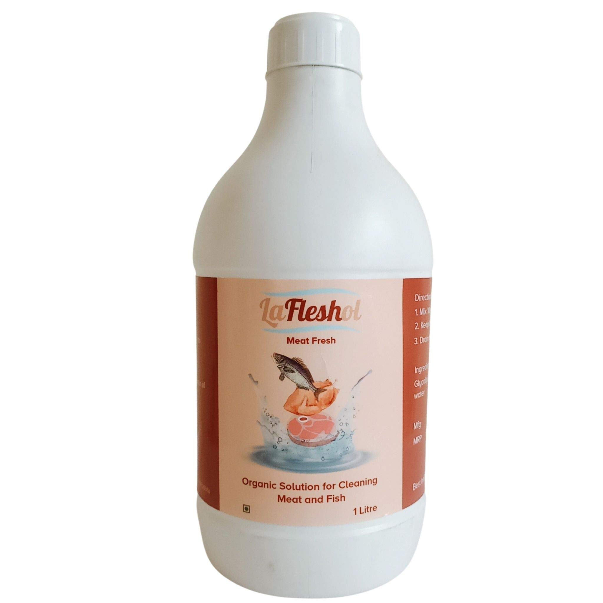 LaFleshol (1 L) Certified Organic Solution for Sanitizing Meat, Fish and Poultry. 100% Natural Cleanser, Kills 99.9% Virus and Bacteria. No Rewash required. Completely Safe
