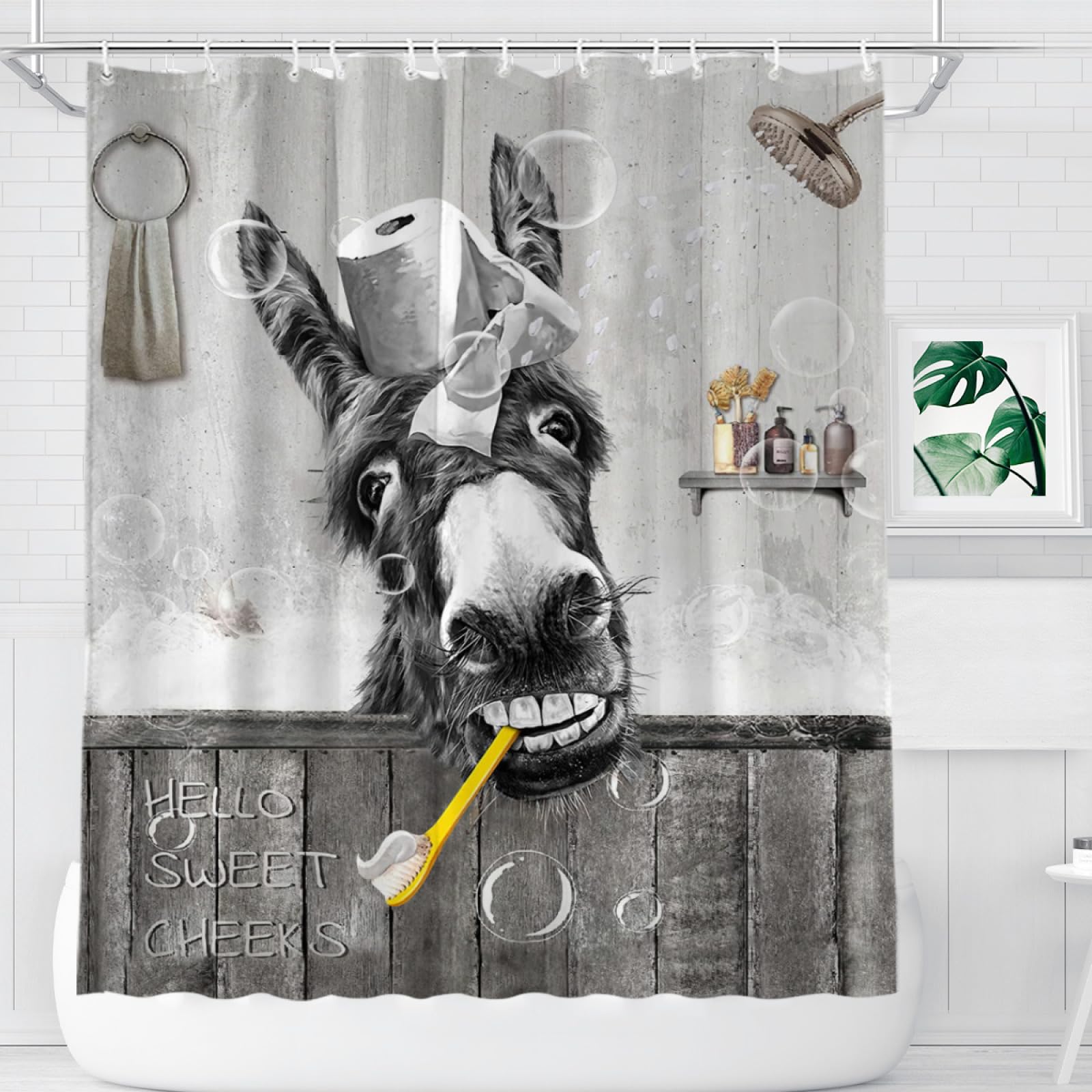 Farmhouse Duschvorhang Mit Esel-Motiv – 183x183 Cm, Wasserdichtes Polyester, Rustikales Design