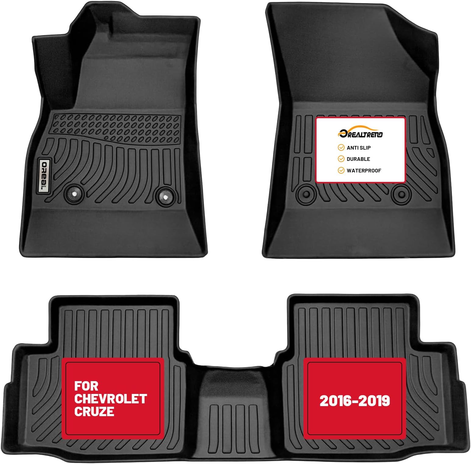 orealtrend Car Floor Mats Compatible with Chevrolet Chevy Cruze 2016-2019 (Not Fit 2016 Cruze Limited) All Weather Guard Spill Proof Front Rear Liners Carpet Custom Fit Odorless Anti Slip Accessories