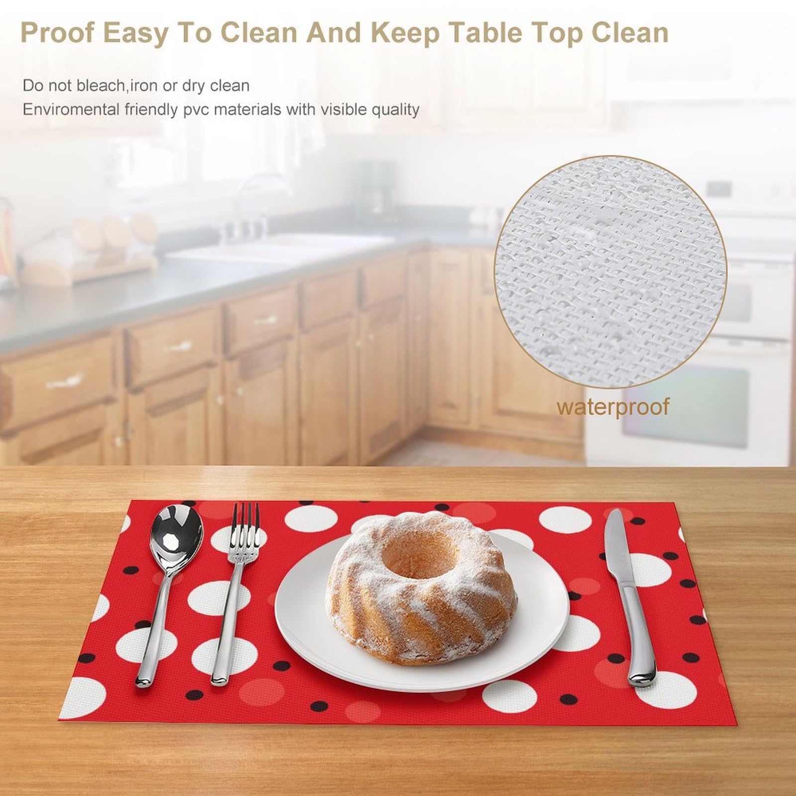 Set di 6 tovagliette all'americana in PVC, lavabili, resistenti al calore, antiscivolo, impermeabili, per interni ed esterni, tavolo da pranzo, cucina, feste e vacanze