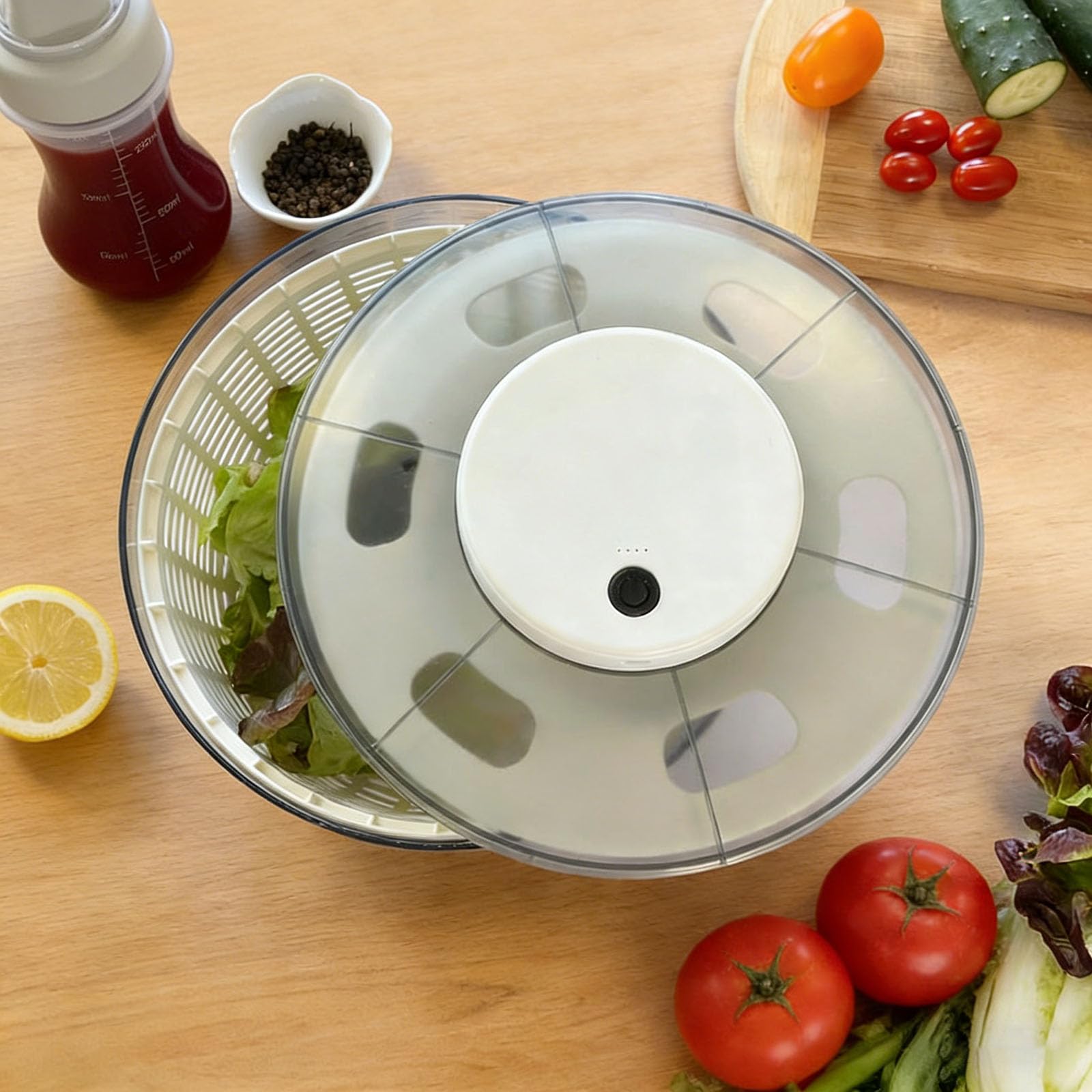 Salatschleuder 6L Automatischer Salatzubereitungsset Salattrockner, Salattrockner Salatmanager mit Deckel, Groß Salat trockner, Dry Salatschleuder für Waschen Trocknen von Obst Gemüse