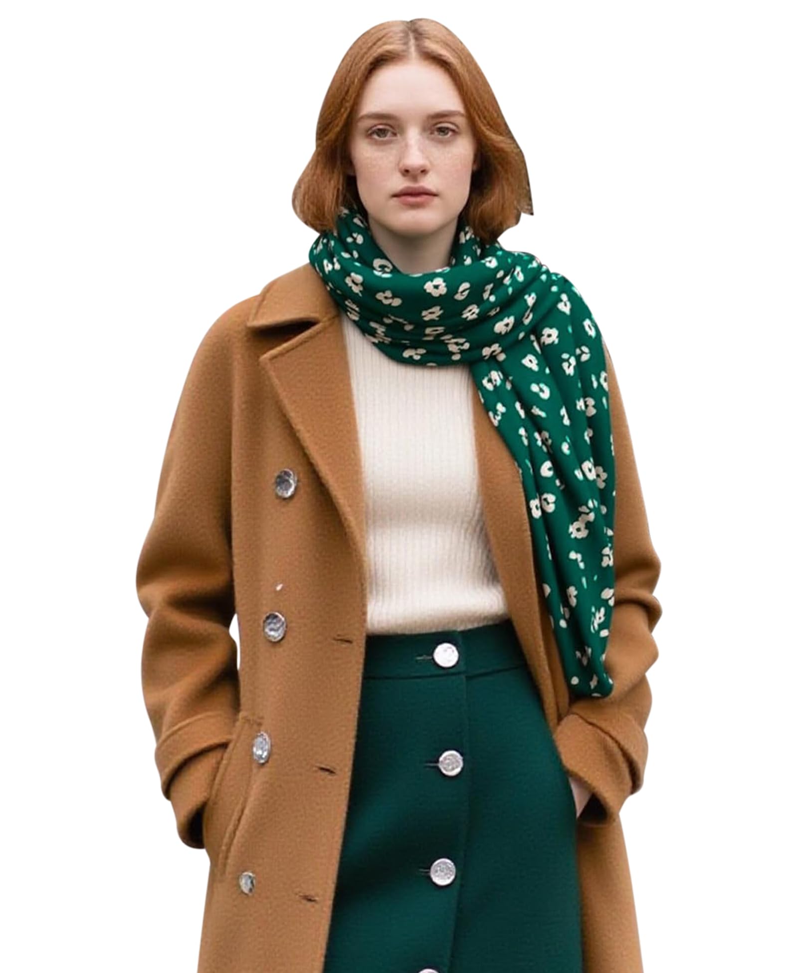 Style Slice Women's Green Leopard Print Floral Feather Evening Scarf For Foil Shawl Wrap