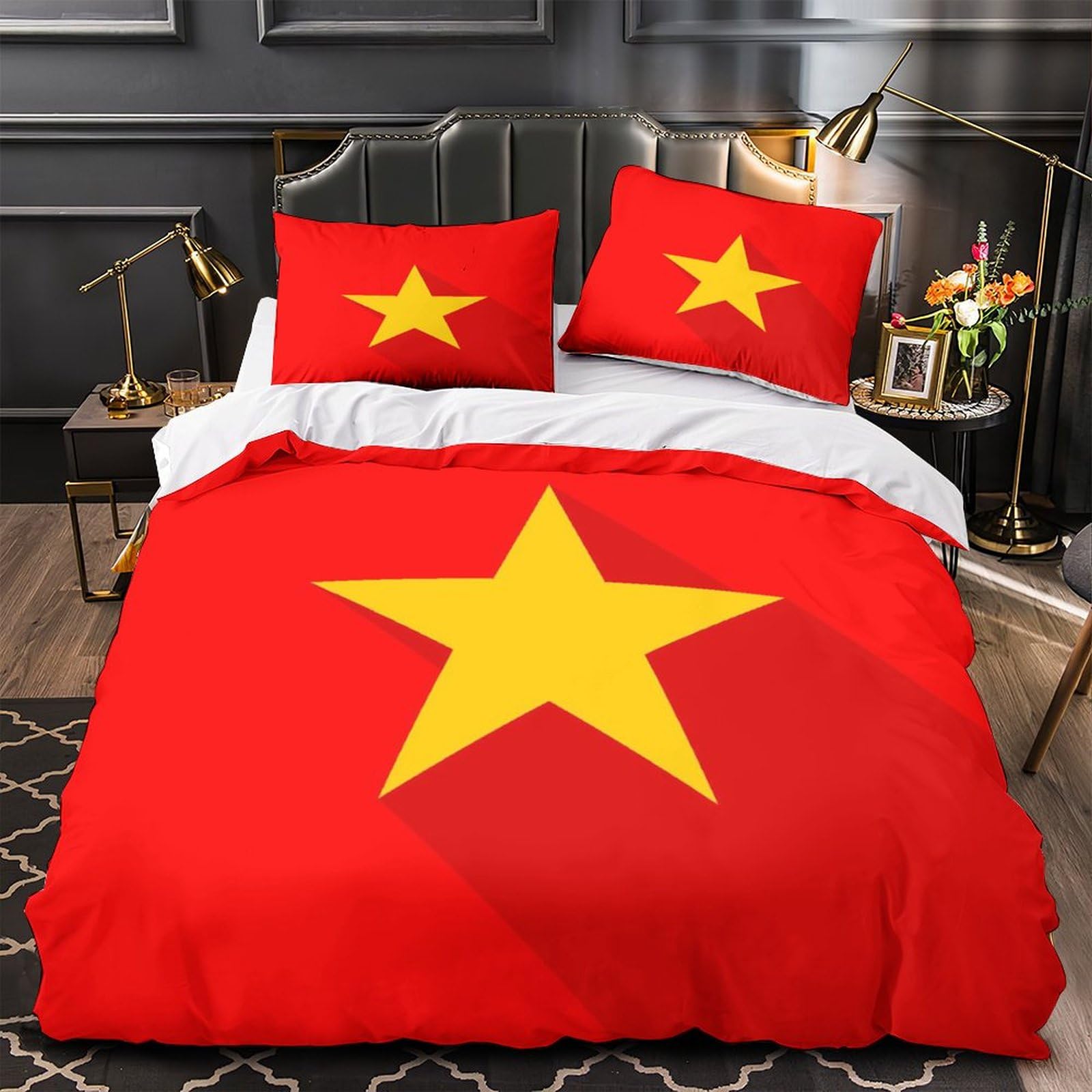 Bandiera del Vietnam Copripiumino 3D Con Stampa, Set Biancheria Da Letto 3 Pcs Set Copripiumino Microfibra Ipoallergenico Per,Bandiera nazionale in Ragazzi E Ragazze Double（200x200cm）