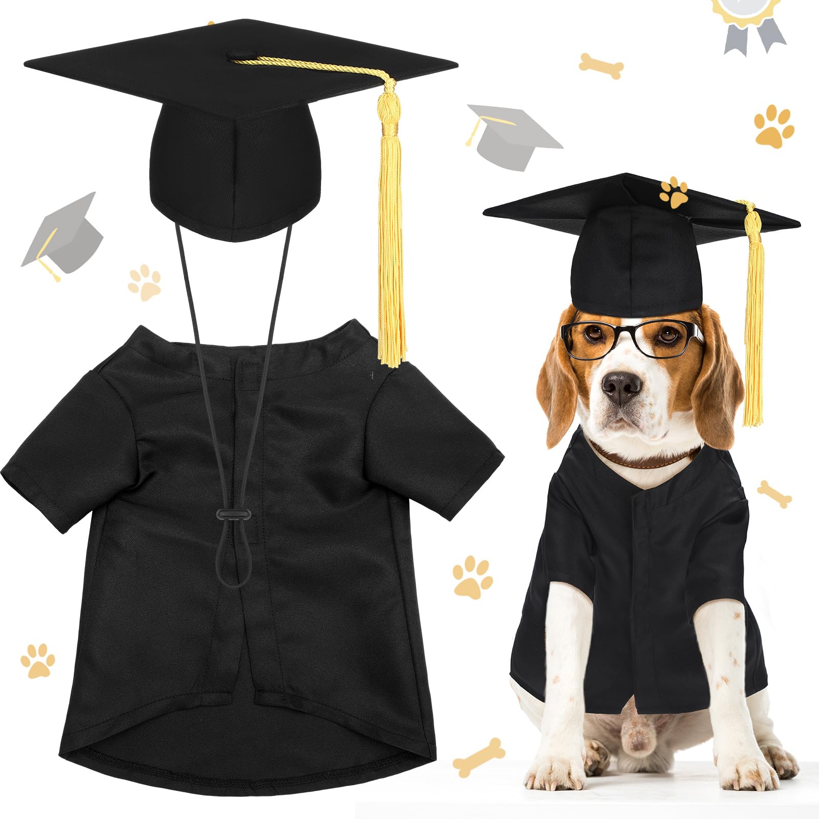 Xuniea 2 Pcs Dog Graduation Costume Set 2026 Dog Graduation Cap and Gown Puppy Hat with Tassel Matte Pet Grad Outfit Cats Grad Bear Holiday Party