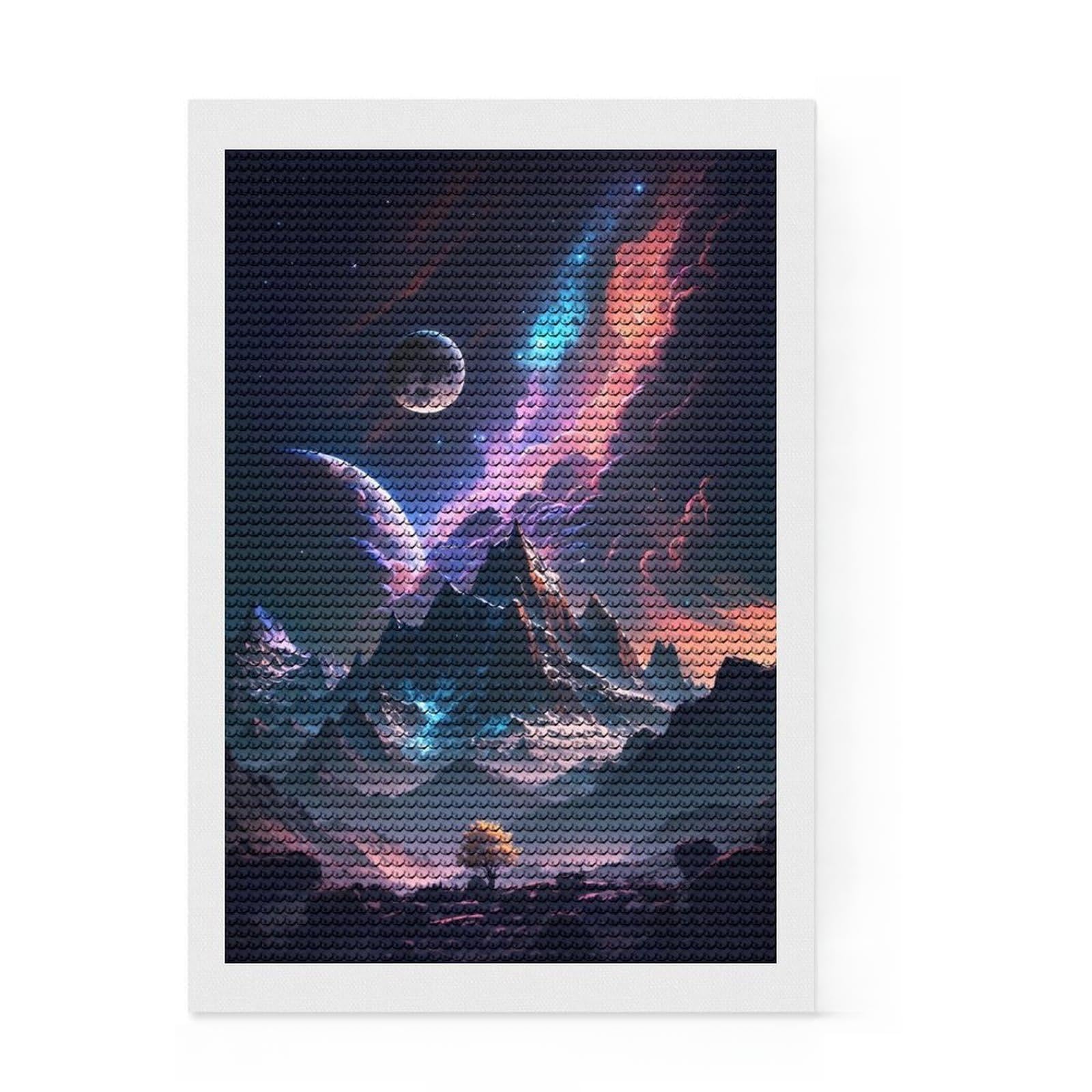 Junmoney Everest Celestial Space Diamond Art Canvas 8"x12", Birthday Gift, for Family Craft Time, with Tool Kit, Cosy Home Accent, Full Kit Included