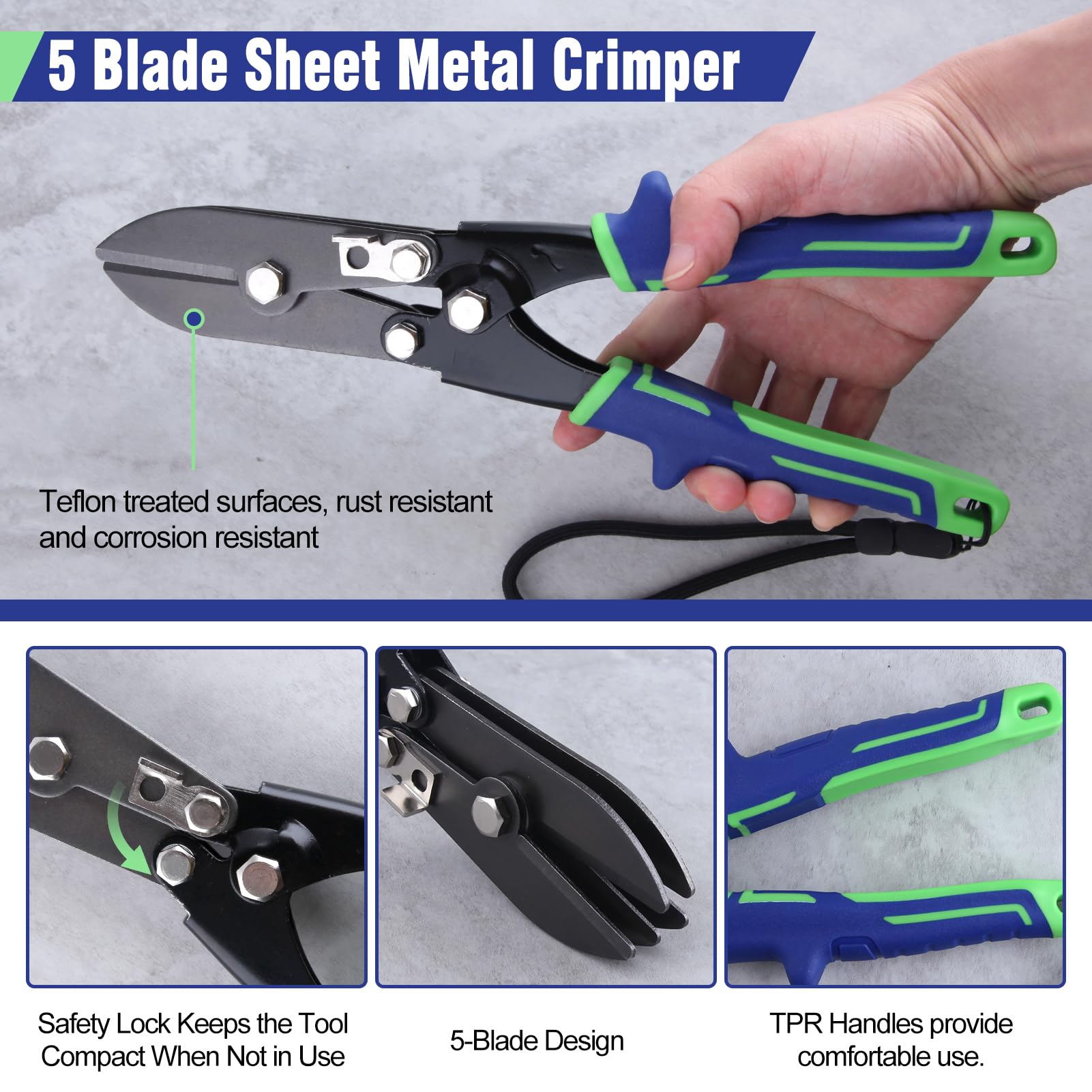 INJOYTEC 5 Blade Sheet Metal Crimper HVAC Tool Stove Pipe Crimping Tools Gutter Crimper for 22-28 Gauge for Downspout Stove Pipe Ductwork and Venting Work - Image 3