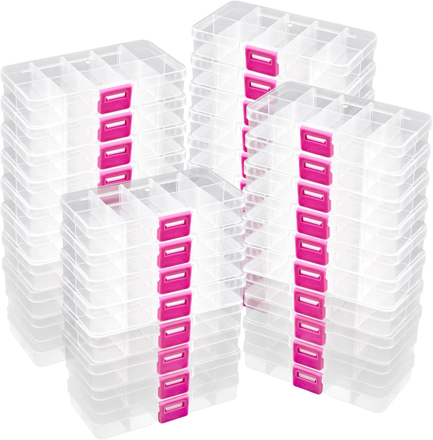 38 Pack 10 Grid Plastic Jewelry Organizer Box, 5 x 2.5 Inch Plastic Box with Removable Dividers Clear Divider Storage Boxes for Beads, Jewelry and DIY Crafts