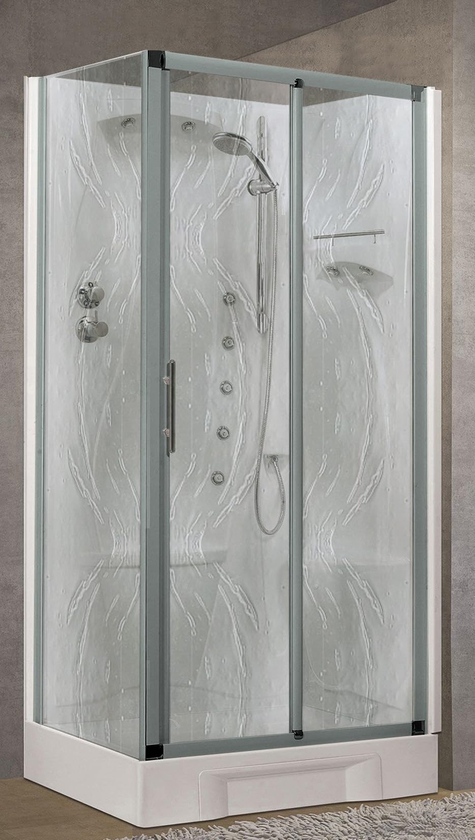 Novellini New Holiday 2P+F Idromassaggio 100x70 cm Cabina Doccia Bagno Multifunzione Apertura 1 Anta Scorrevole Seduta Destra Miscelatore Meccanico Vetro Aqua Profilo Silver Doccetta Altezza 206 cm