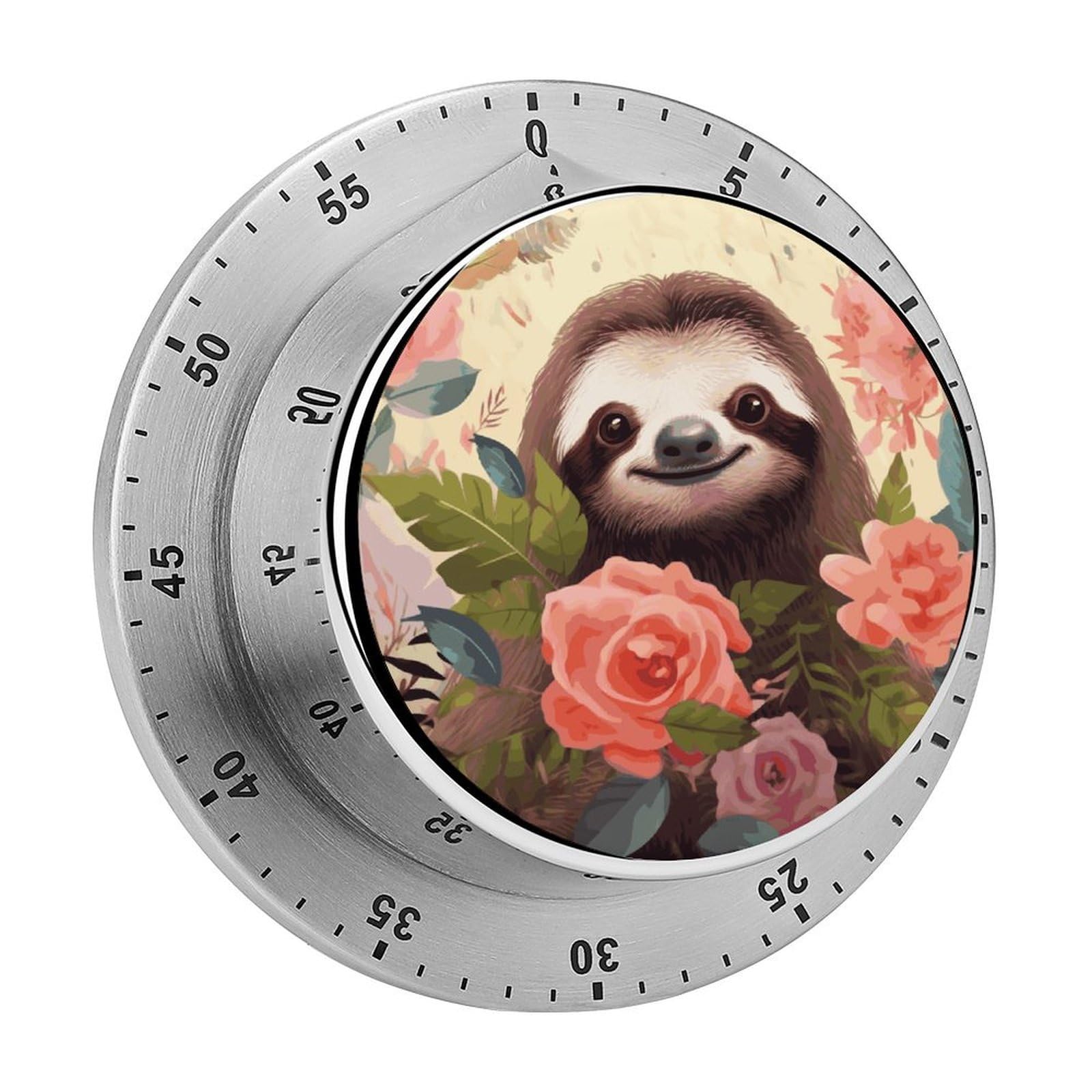 Adfgyerh Style Sloth And Flowers Timer For Cooking, Kitchen Timer Magnetic No Batteries Required, Mechanical Timer With Loud Alarm, For Fitness Baking Exercise Oven