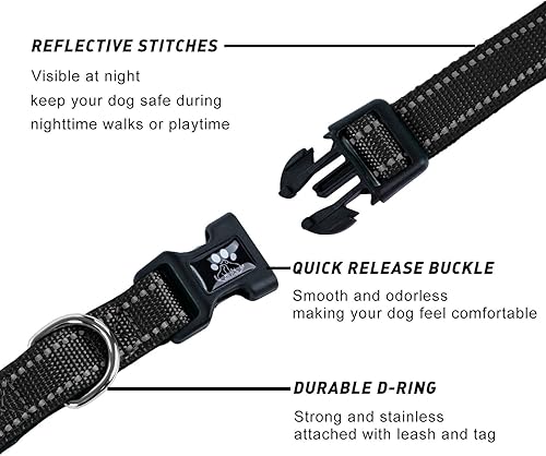 Miniatura 4 de FURRYFECTION Collares reflectantes para perros con hebilla, collar ajustable para mascotas con neopreno suave acolchado para perros pequeños,