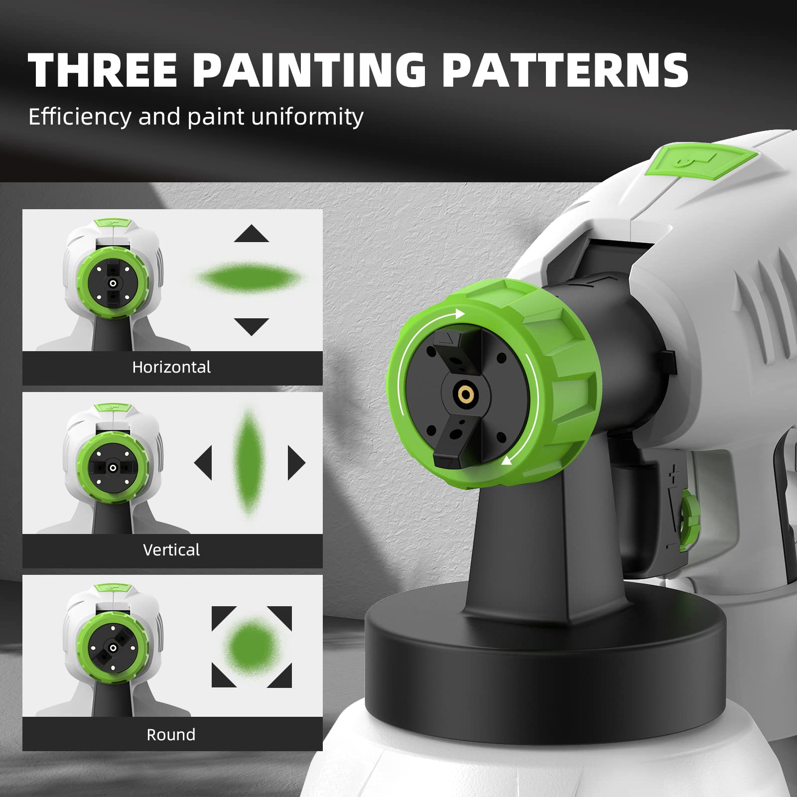 Huepar Tools Pistola De Pintura, 800W HVLP Pulverizador Eléctrico, Gran Capacidad de 1300ml, Mejor Velocidad de 1200ml/min, de 3 Modos de Pintar con 4 Boquillas(φ1.0mm, φ1.8mm, φ2.6mm, φ3.0mm) SG800 image_2