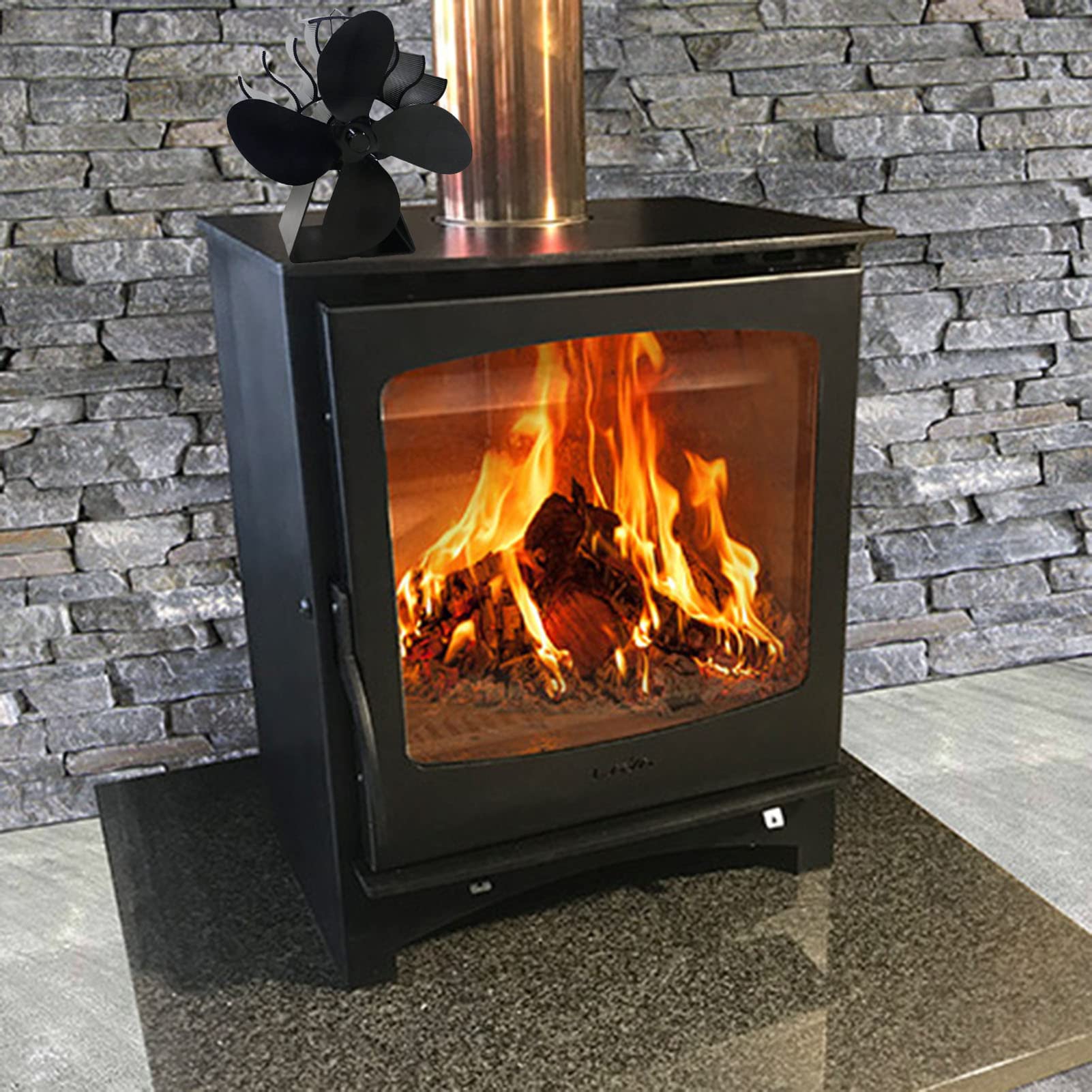 Ventilatore per stufa a legna, alimentato a calore, 4 foglie | motore silenzioso, ecologico, design non elettrico, efficiente flusso d'aria invernale, migliora la distribuzione del calore