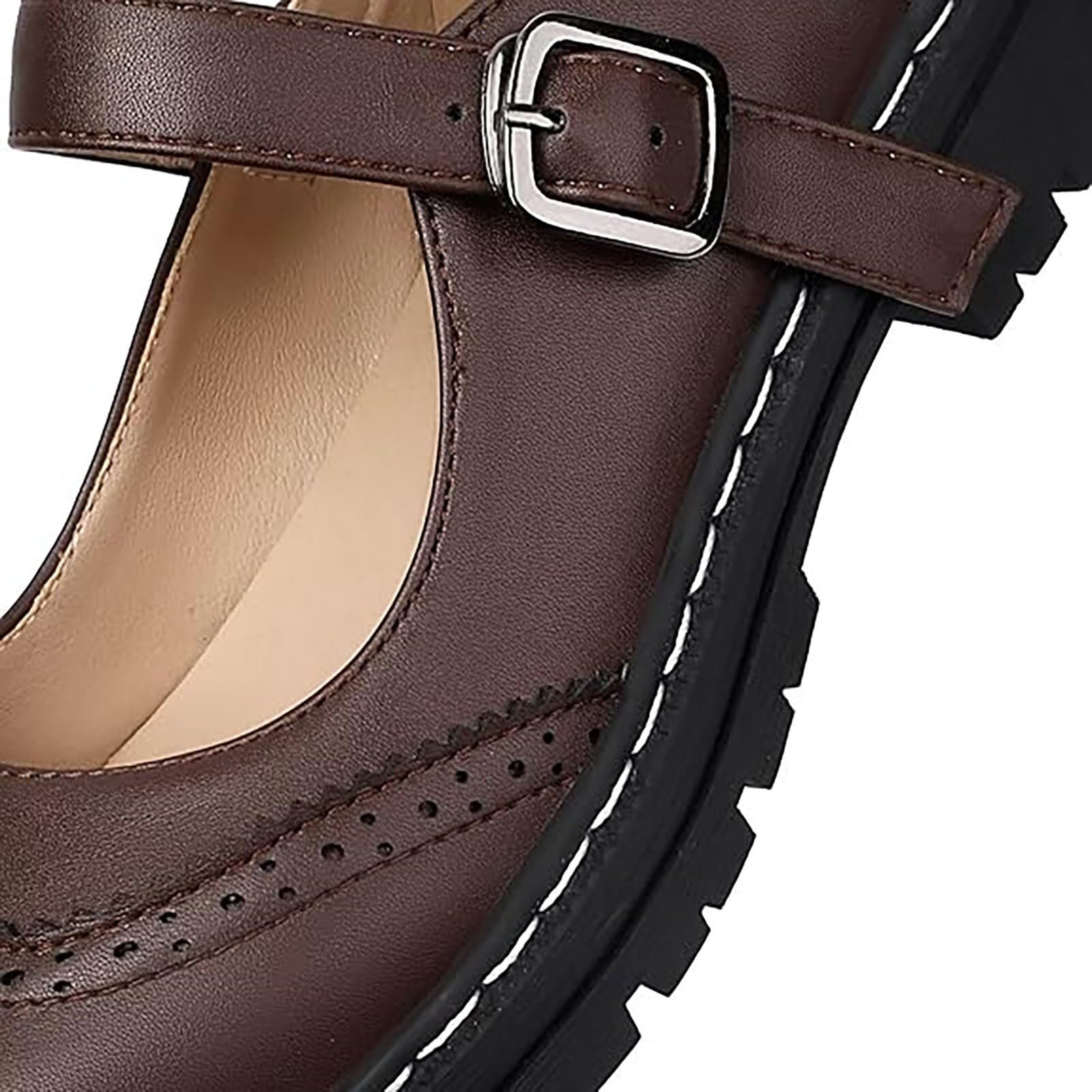 Mary Jane Zapatos Plataforma Casual Mujer Cuero Liso Elegante Zapatos con Tacón Cómodo Mocasines Zapatos de Caminar con Hebillas Zapatos de Fitness Zapatos de Cuero Zapatos Casual Mujer Zapatos