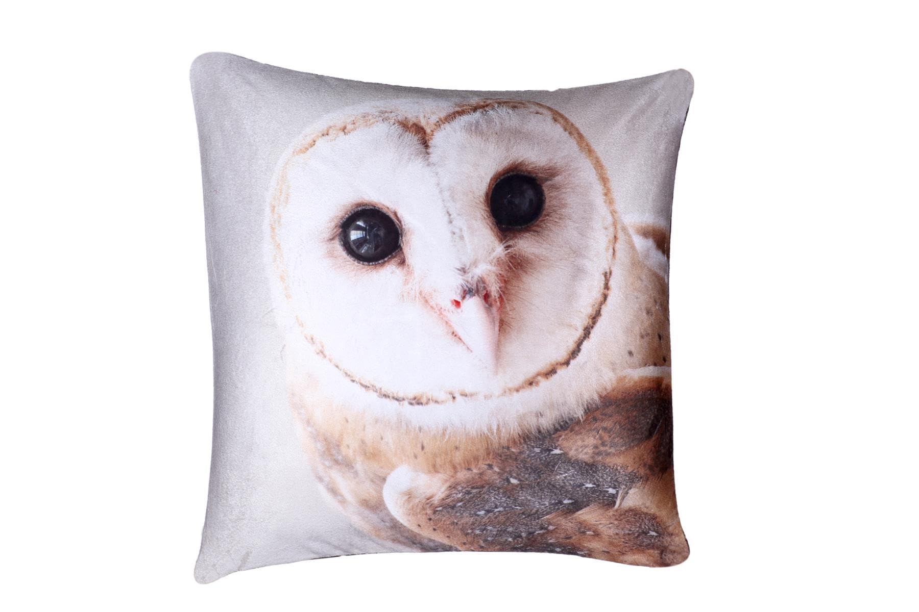 Roseley Washable Plush Velvet Cushion Covers 3D Digital Printed Animal Themed Square Cases (18" x 18") Cute Single Sided Prints (Barn Owl)