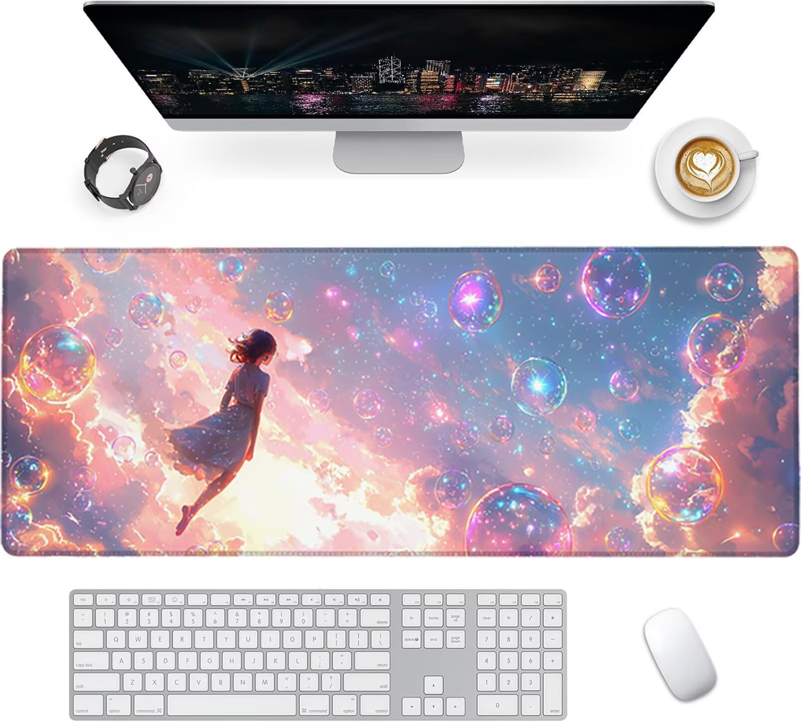 Lpfieonn Anime Großes Schreibtischunterlage, XXL Schreibtischunterlagen, Blau XXL Wasserdicht Gaming Mousepad mit Vernähter Rand und Rutschfeste Gummibasis, für Laptop/Hause/Büro 120x60cm PF-3793