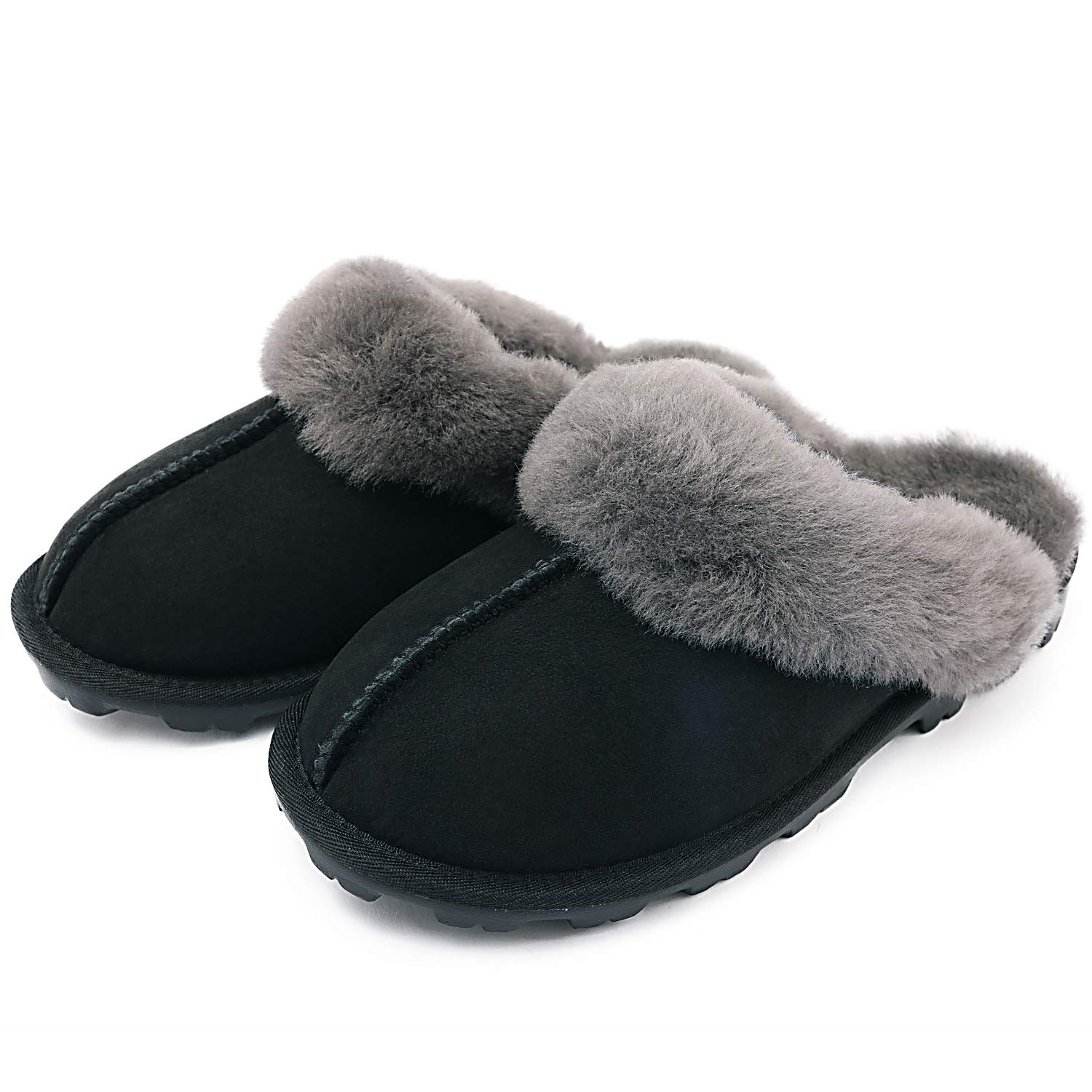 WaySoftGenuine Australian Sheepskin Women Slippers, 100% Shearling Hard Bottom Slippers for Women Indoor and Outdoor Warm Fuzzy Wool Slippers