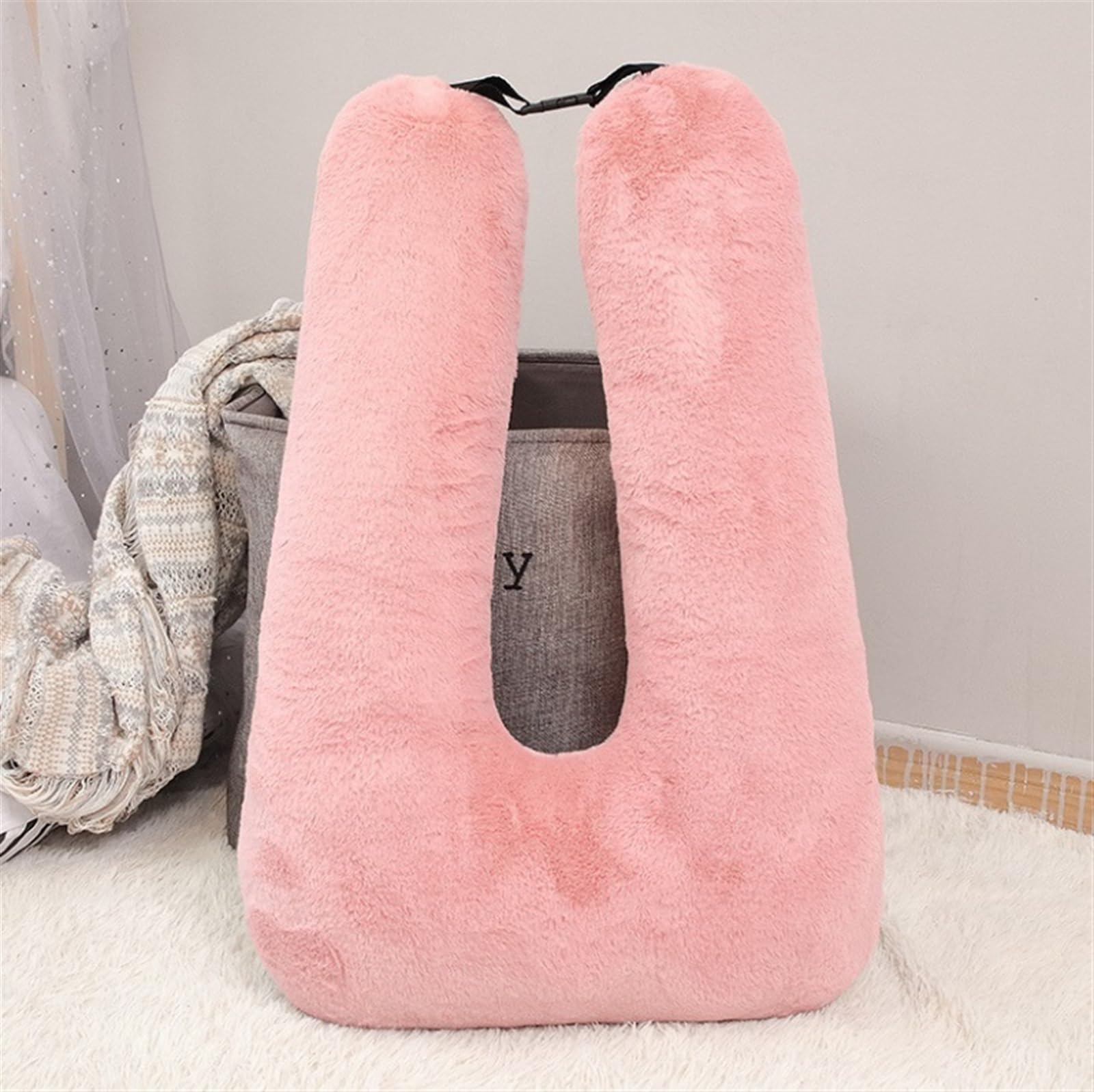 Nackenkissen Auto Nackenkissen Reise Plüsch-Reisekissen für den Rücksitz des Autos, U-förmiges Reise-Nackenkissen, Kissen für Flugzeug Travel Essentials(Pink)