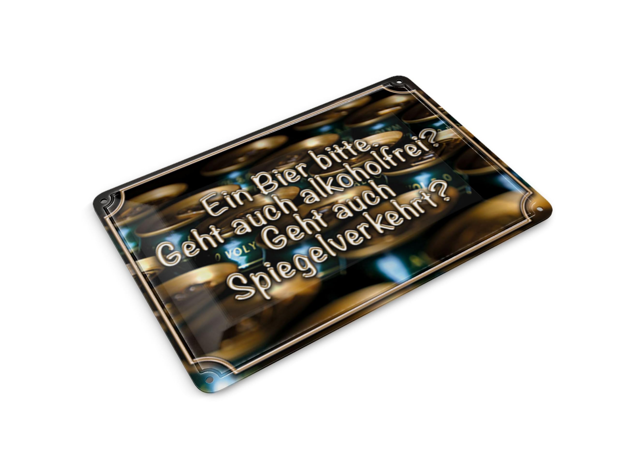Femer Tin Postcard Saying 14 x 10 cm Ein Bier bitte geht alkoholfrei Decorative Sign