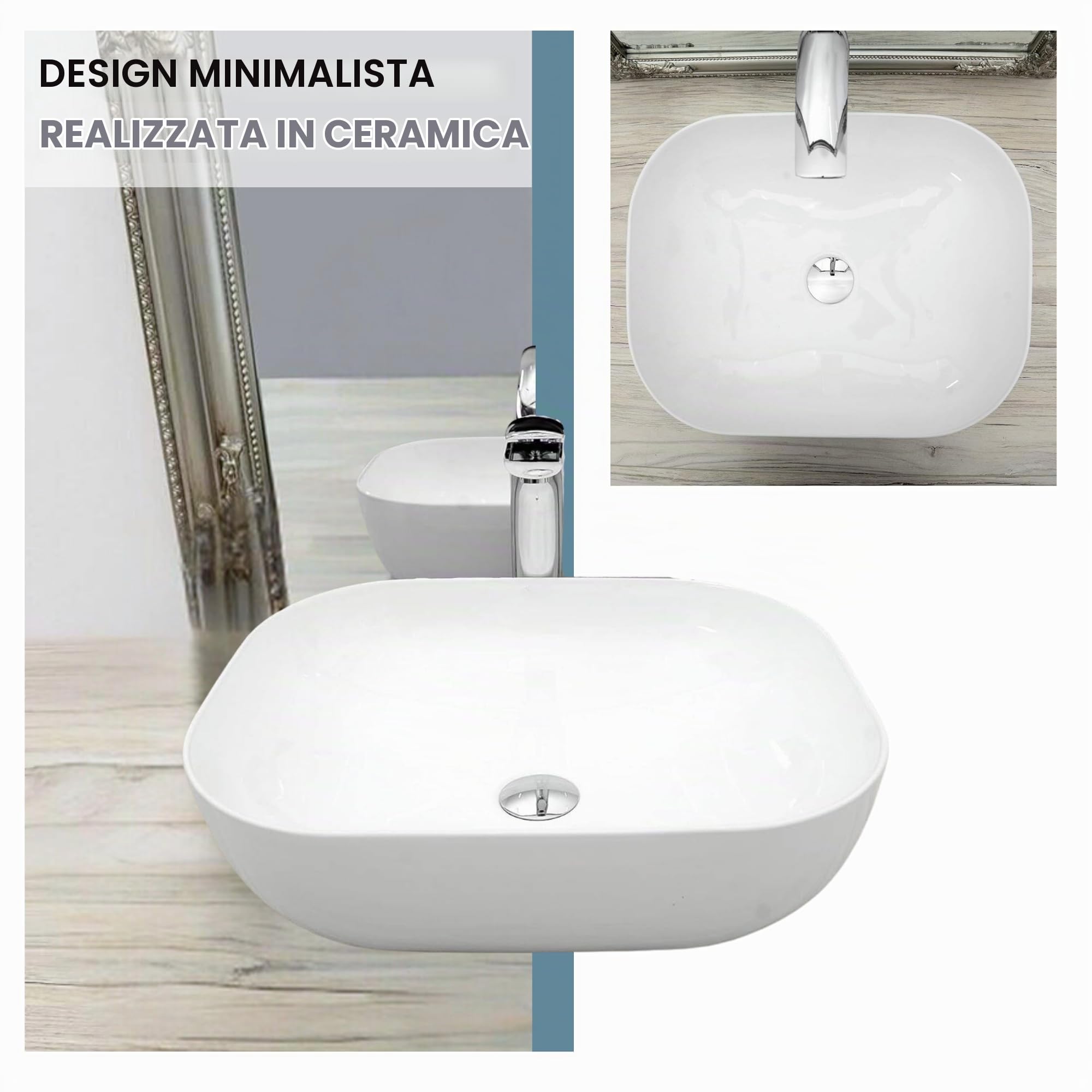 MAGIC SELECT Lavabo in Ceramica, Lavabo da Appoggio Bianco, Lavabo Sospeso Bagno Antimacchia, Facile da Pulire con Attacchi Standard. Ideale per Cucina o Bagno. (50x38x14 CM) | Antimacchia, facile da pulire, connessioni standard, 50 x 38 x 14 cm