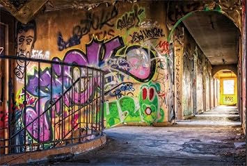 Yeele 7x5ft Urban Street Graffiti Wall Backdrop for Pictures Retro Abandoned School Building Photography Background Children Kids Adult Photo Booth Shoot Vinyl Studio Props