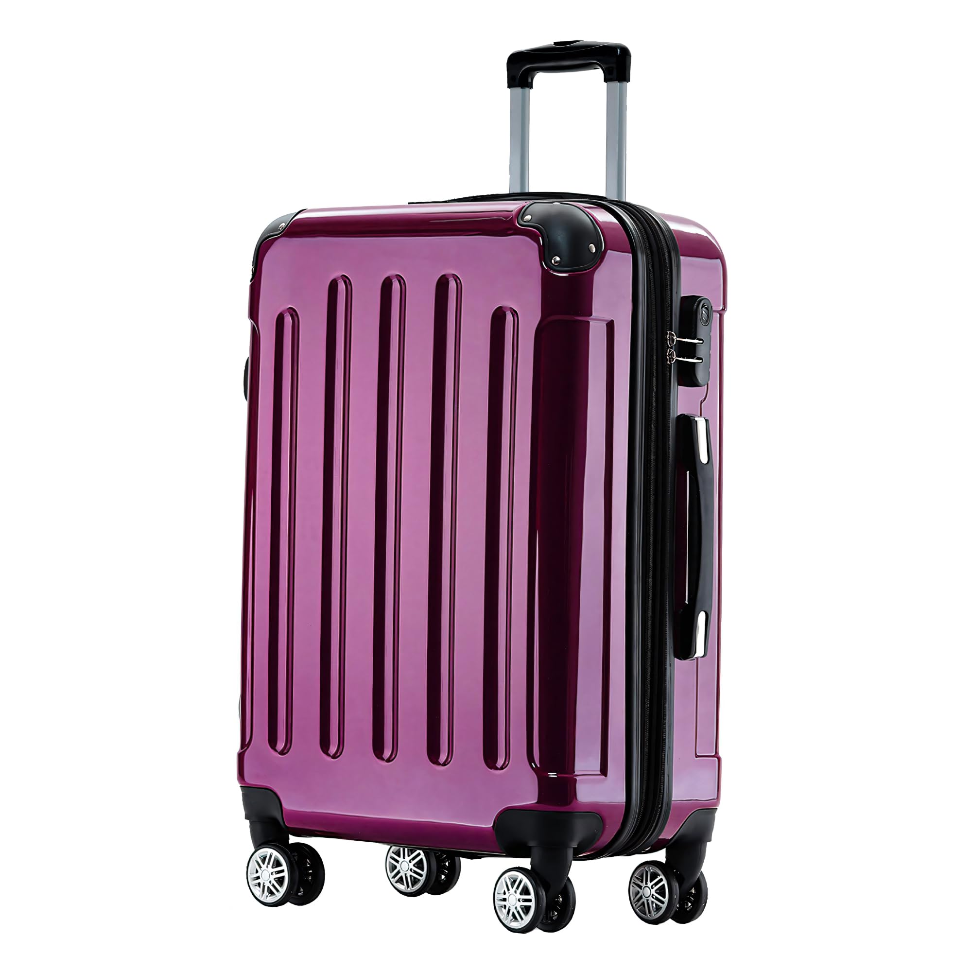 BEIBYE Hartschalen Koffer Trolley Rollkoffer Reisekoffer 4 Zwillingsrollen Polycabonat (Lila, Handgepäck 55cm-40L)