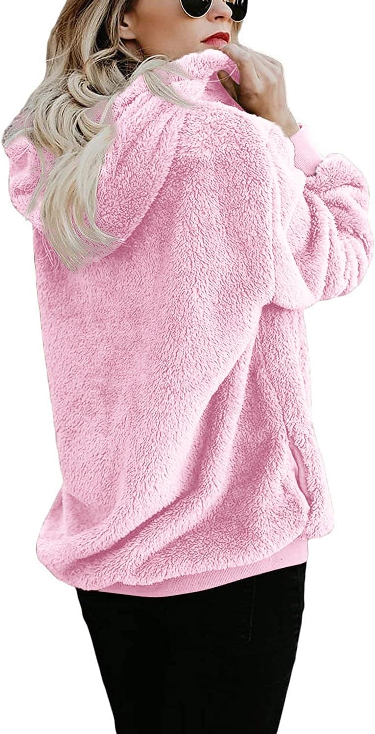 Yanekop Womens Fuzzy Fleece Pullover Oversized Sherpa Jacket Half Zip Pullover Sweaters Winter Faux Fur Jacket Coat - Image 3