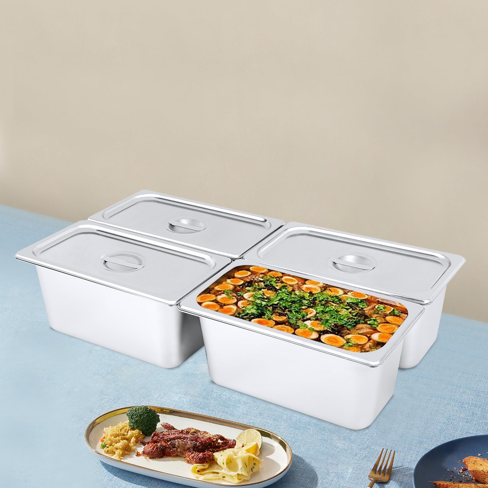 4 contenitori GN 1/3, in acciaio inox con coperchio, profondità 6", contenitore professionale da 5 litri, 32,5 x 17,5 x 15 cm