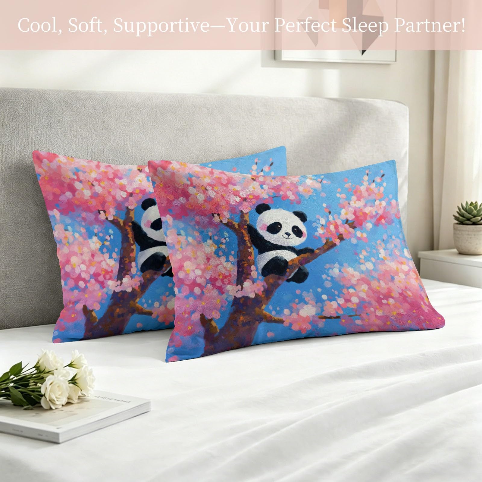 Juego de funda nórdica con diseño de animales y flores, cómodo juego de cama para niños, adolescentes y niñas, funda de edredón transpirable con diseño de panda, flor de cerezo, 200 x 200 cm, funda