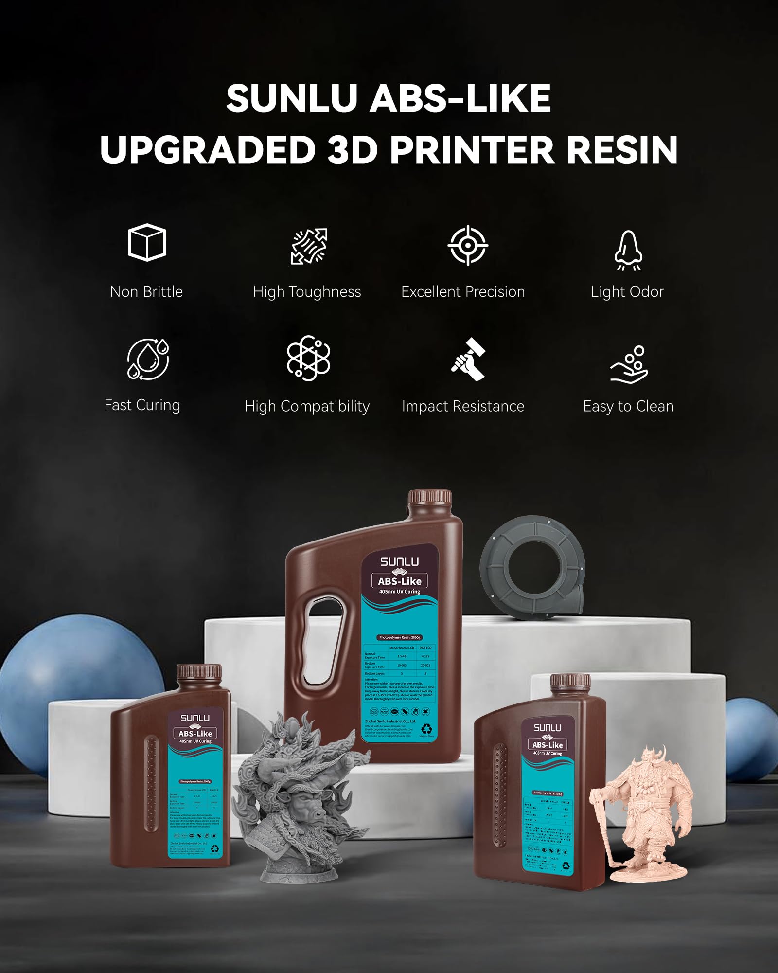 SUNLU Resina 4KG ABS Like Resina Gris Oscuro, Resina para Impresora 3D LCD/DLP/SLA de 405nm UV Estándar Resina, Impresora 3D Resina de Alta Precisión, Baja Contracción, Gris Oscuro 4000g