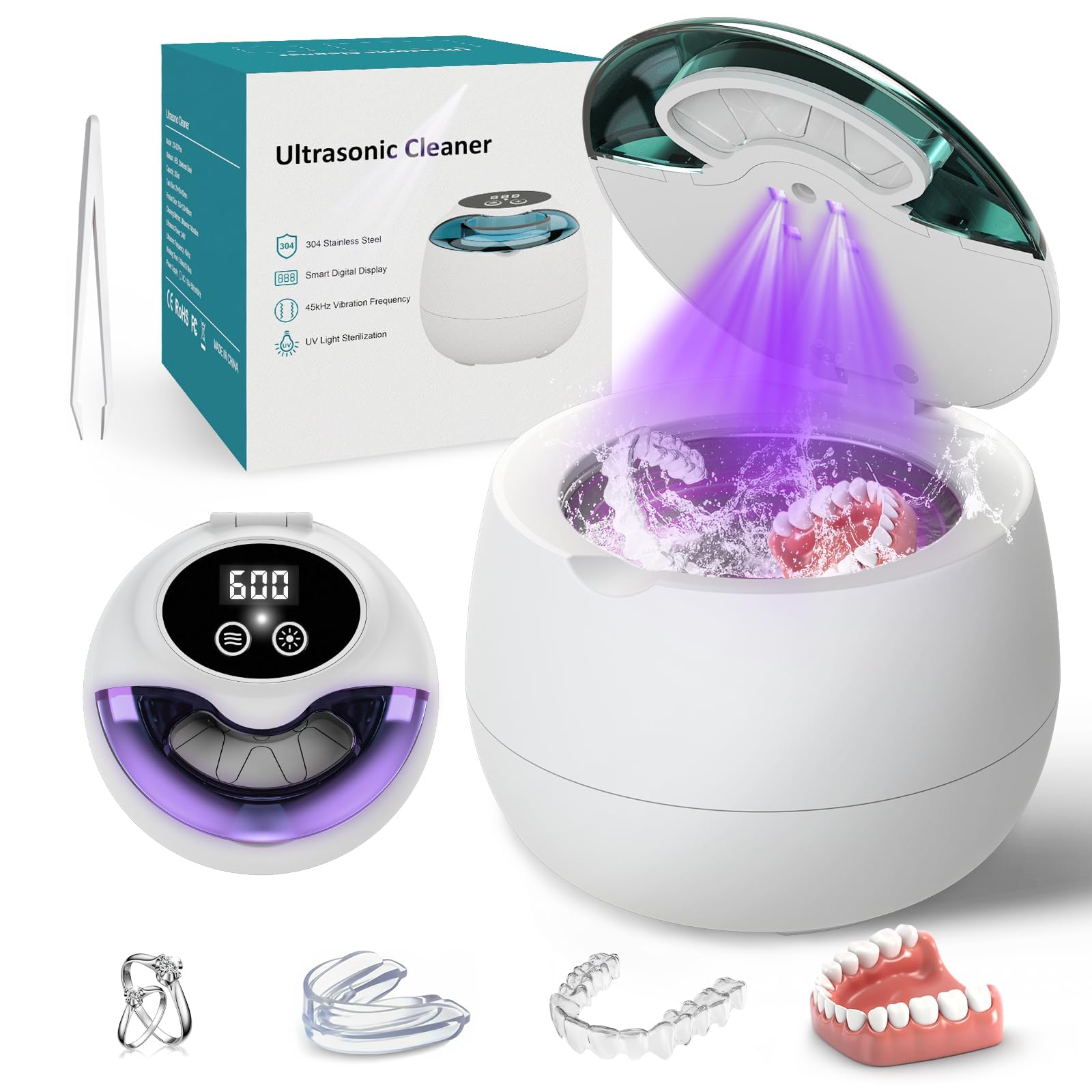 Photo 1 of Ultrasonic Denture Retainer Cleaner Machine - 45kHz Retainer Cleaner Machine with 200ML Dental Cleaning Pod, 4 Modes Ultrasonic Cleaner for Denture, Mouth Guard, Aligner, Braces, Toothbrush, Jewelry