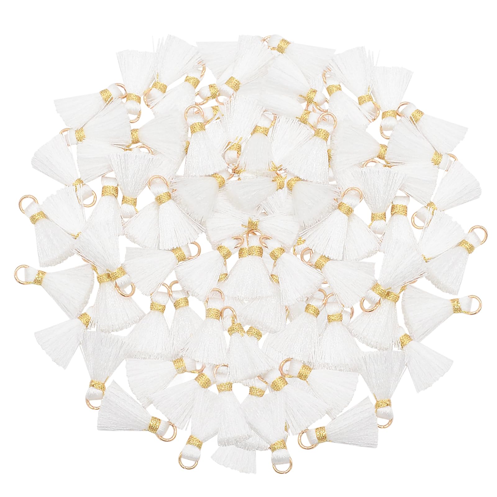 Mini Tassel DIY Jewellery Making: 100 PCS Small Craft for Key, Girl Earring, Bracelet, Necklace, Keyring, Long Ribbon, Curtain, Sewing Trim, Garland, Dress, Art Beaded, Party Decoration (White)