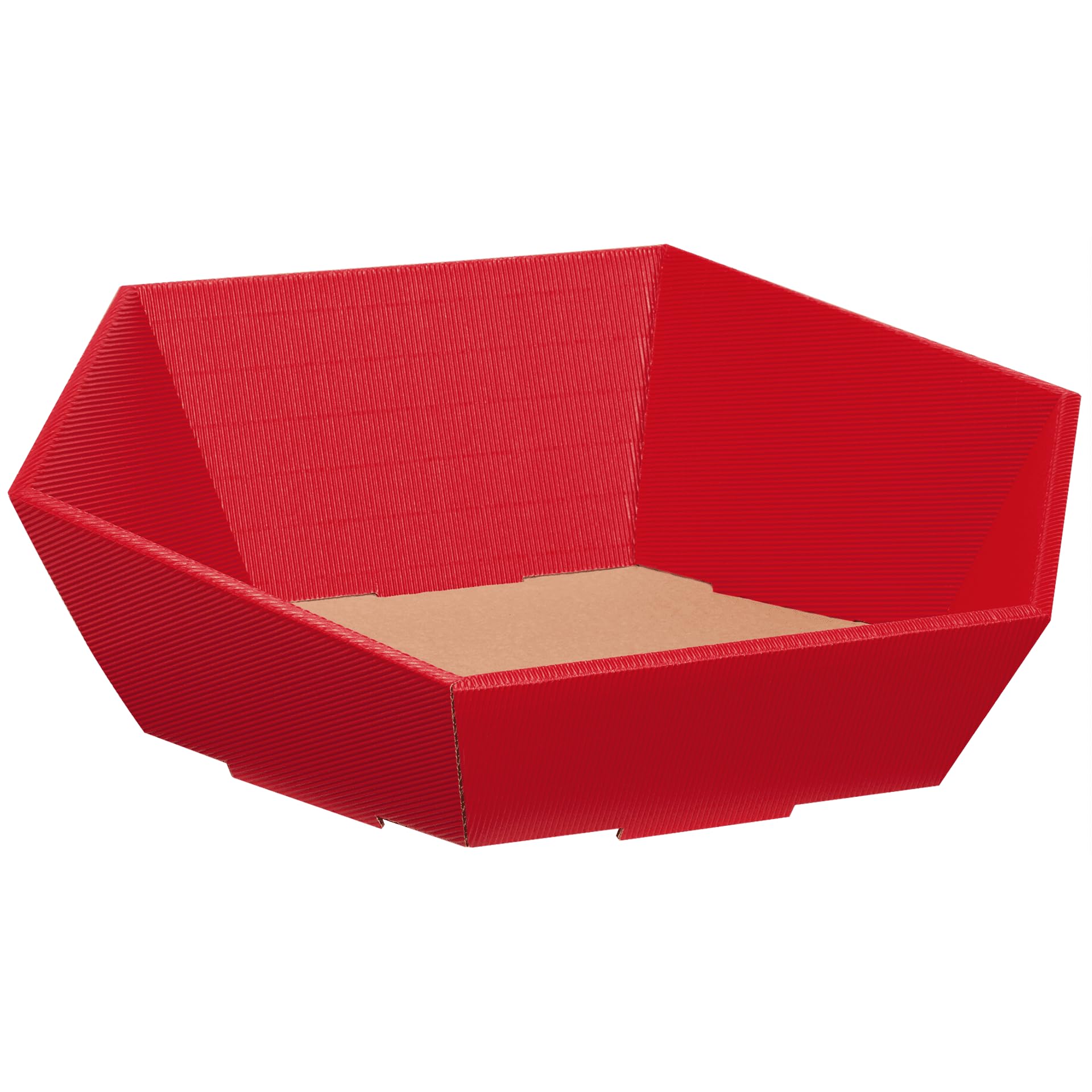 [BOXXCO] 25 Stück Präsentkörbe sechseckig Rot groß Wellenstruktur Ø 415 mm Maße 313x301x84-139 mm Geschenkverpackung Leerkorb