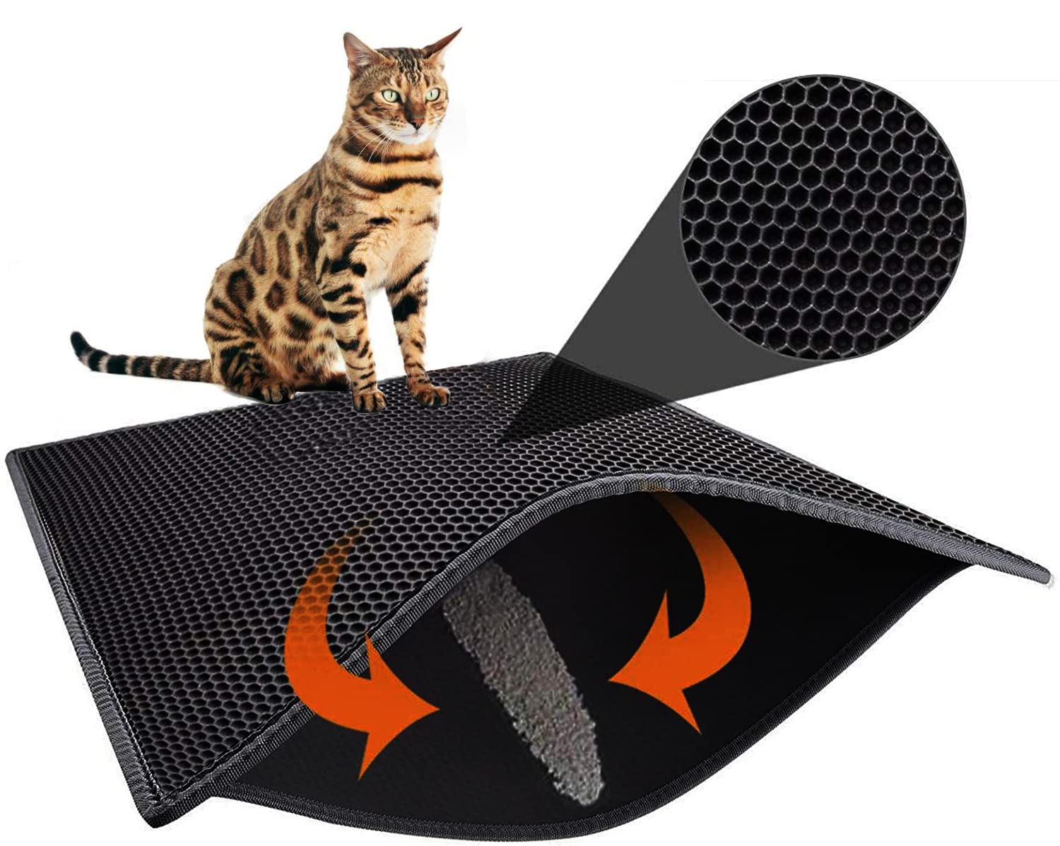 DIVCHI Cat Litter Mat Litter Trapping Mat 61x38cm, Honeycomb Double Layer Design Waterproof Urine Proof Trapper Mat for Litter Boxes, Easy Clean Scatter Control