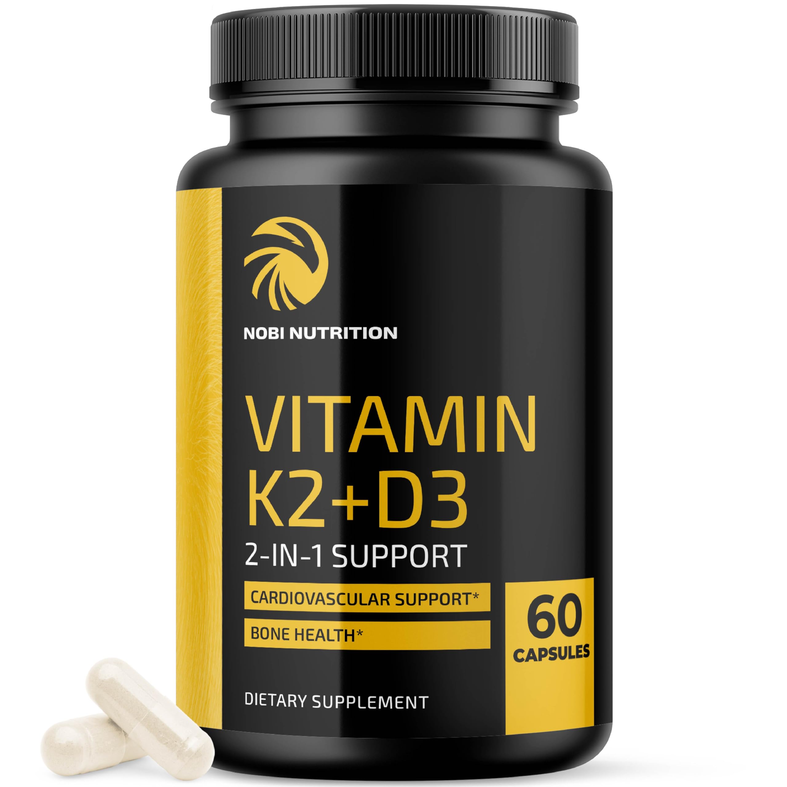 Vitamin D3 K2 5000 IU for Immune System, Strong Bones & Teeth Support | Vit D3 125mcg, Vitamin K2 MK7 100mcg, Calcium 210mg & BioPerine | 3rd-Party Tested, Non-GMO | 60 Capsules (2 Month Supply)