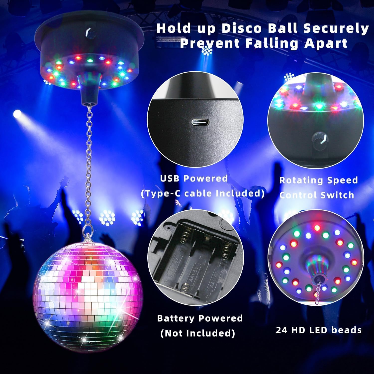 Discokugel Spiegelkugel mit Rotierender Motor,20cm Disco Ball für Partys,Professional Spiegelkugel Set,LED Drehmotor Spiegelkugel,Discokugel Spiegelkugel,LED-Lichtern für Party-Dekoration, Band Bar